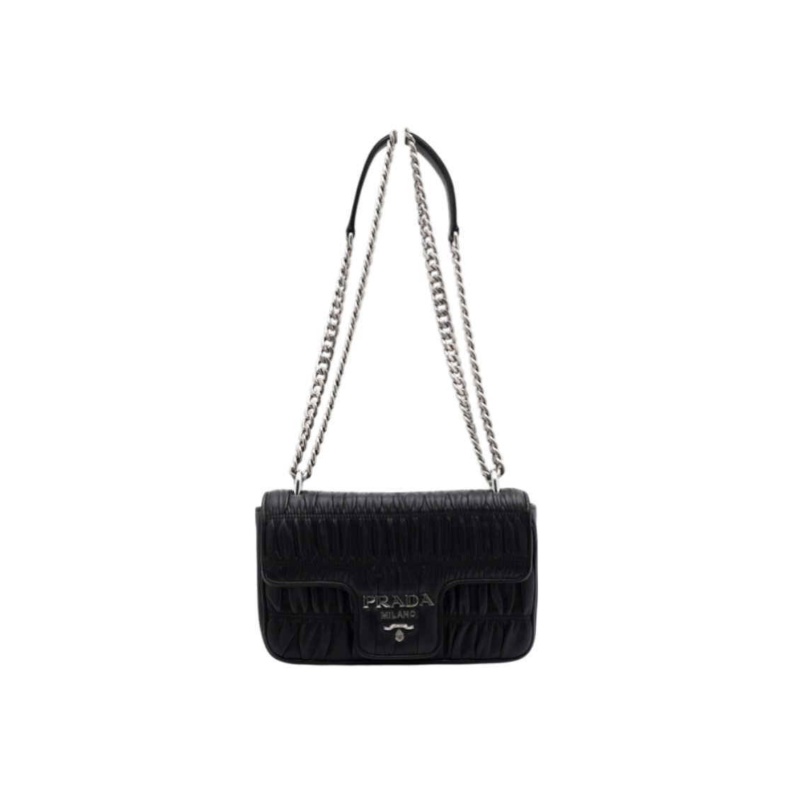 ITI7D8CCBMJG Prada Black Leather Nappa Gauffre Chain Shoulder and Crossbody Bag