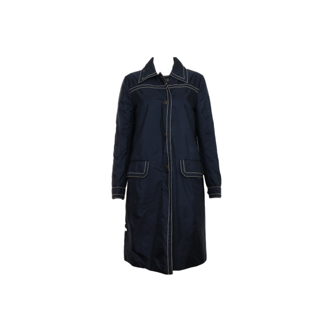 ITUHMQHGQBKD Prada Navy Nylon Women's Coat Jacket with White Stitching