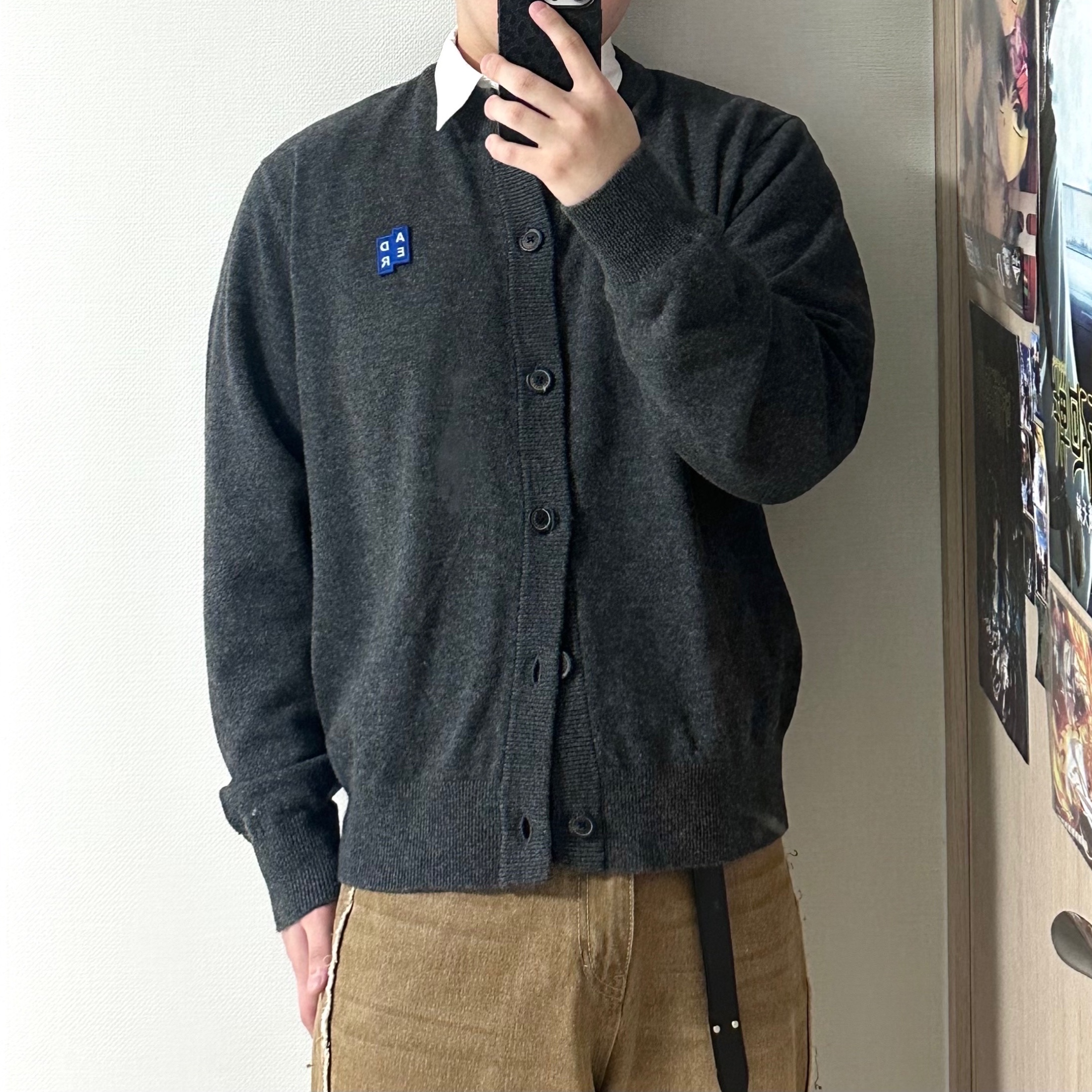 Ader Error Sig; TRS/BL Tag Cardigan 02 Charcoal ์ฐฉ์ฉ ์คํ์ผ