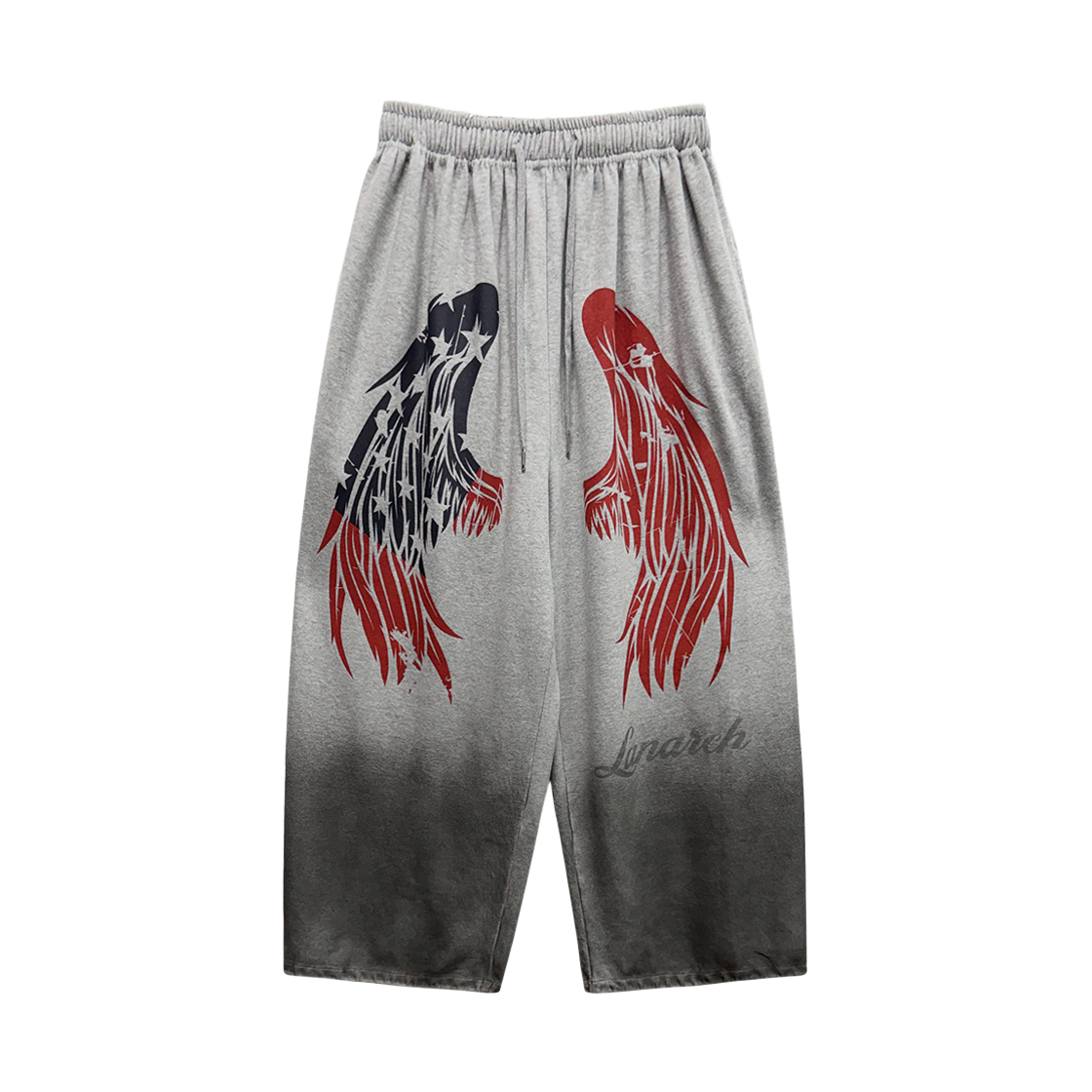랜 아카이브 0122 윙 프린트 와이드 스웨트 팬츠 - 그레이(LAN ARCHIVE 0122 Wing Print Wide Sweat Pants - Gray)