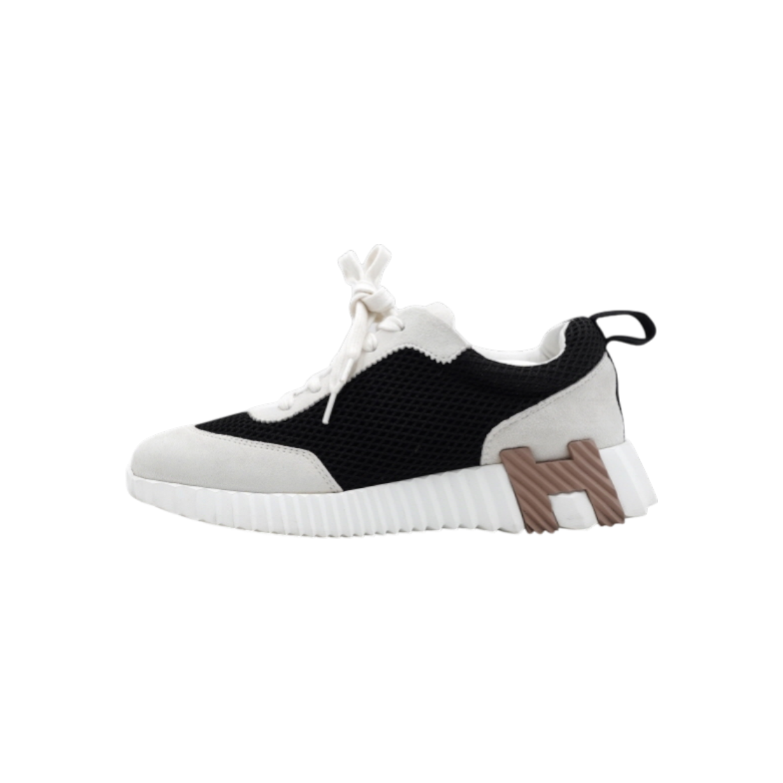 ITAMTEBFB5S4 Hermes H232173Z02 Noir Blanc Goat Skin Graphic Mesh Suede Women's Bouncing Sneakers