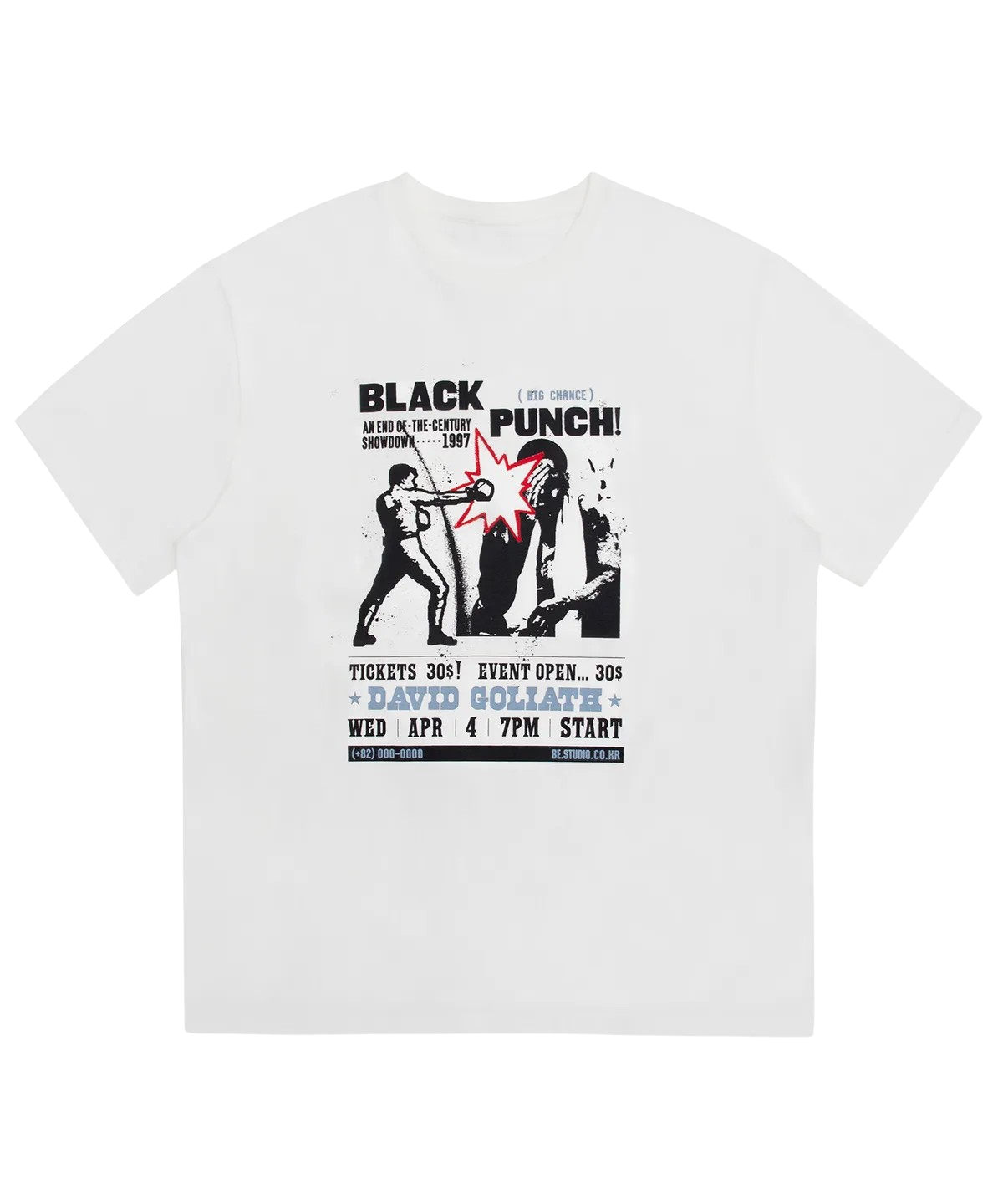 캑터스도넛마켓 블랙 펀치 티셔츠 – 화이트(Cactusdonutmarket Black Punch T-Shirt - White)