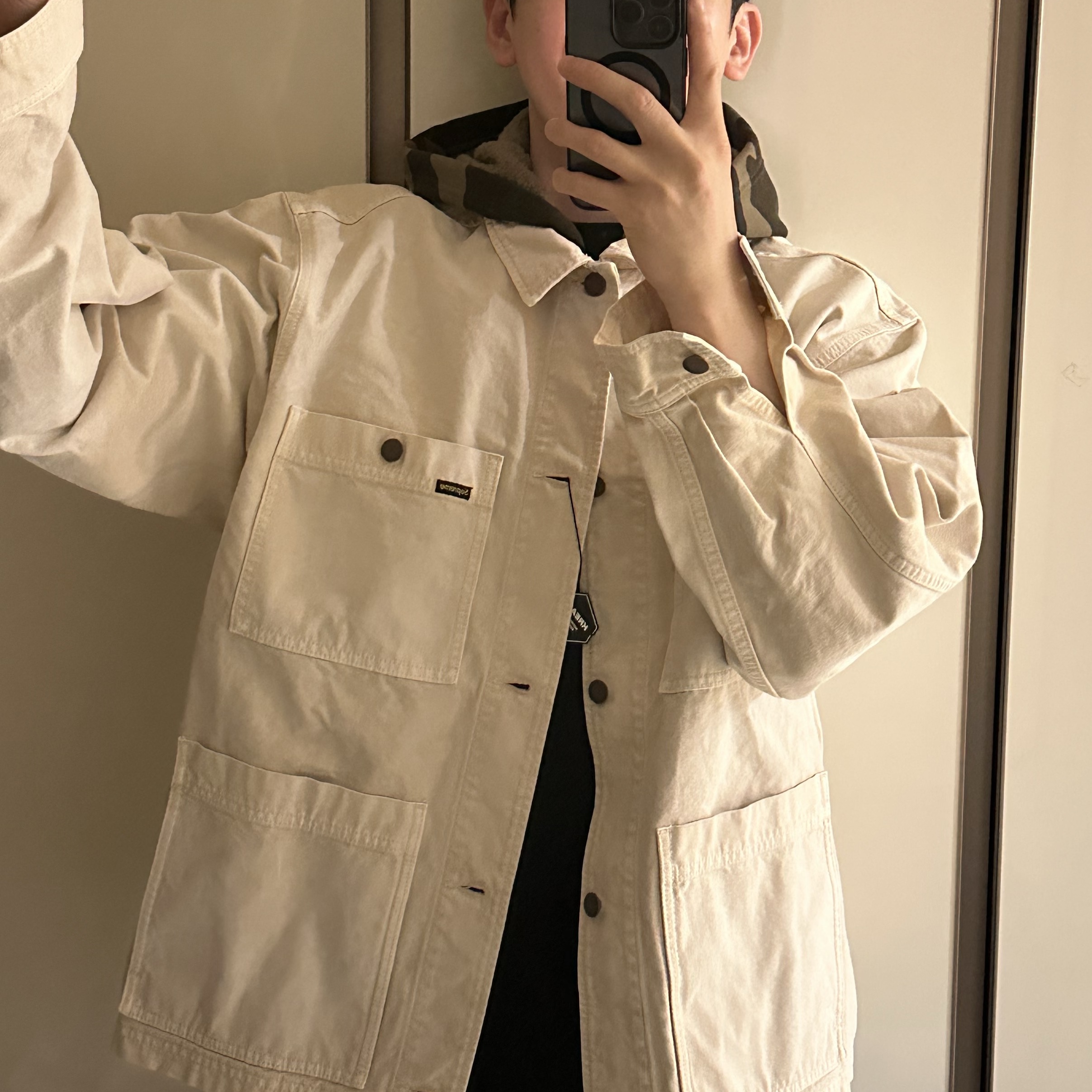 Supreme Worn Hooded Chore Coat Natural - 25SS, New Balance x JJJJound 991 Made in UK Grey 착용 스타일 - 1
