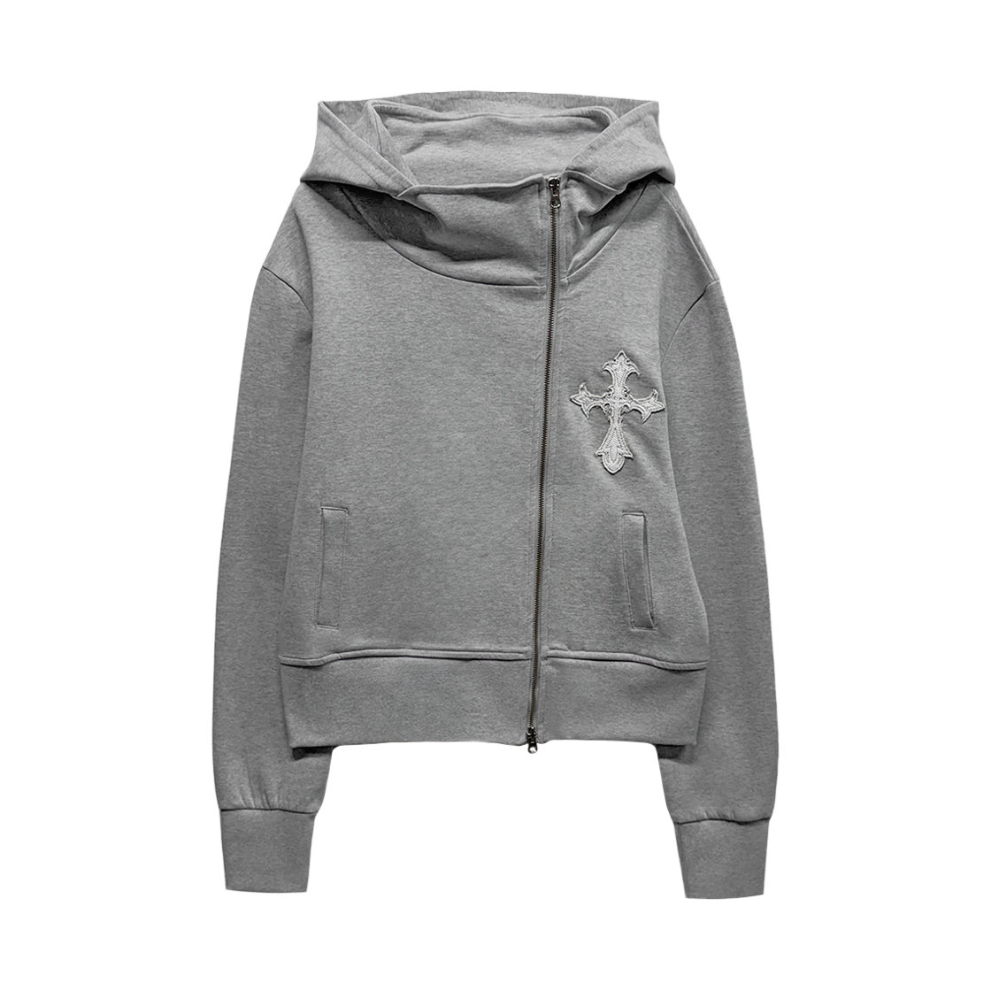 랜 아카이브 0118 크로스 자수 집업 후디 - 그레이(LAN ARCHIVE 0118 Cross Embroidery Zip-up Hoodie - Gray)