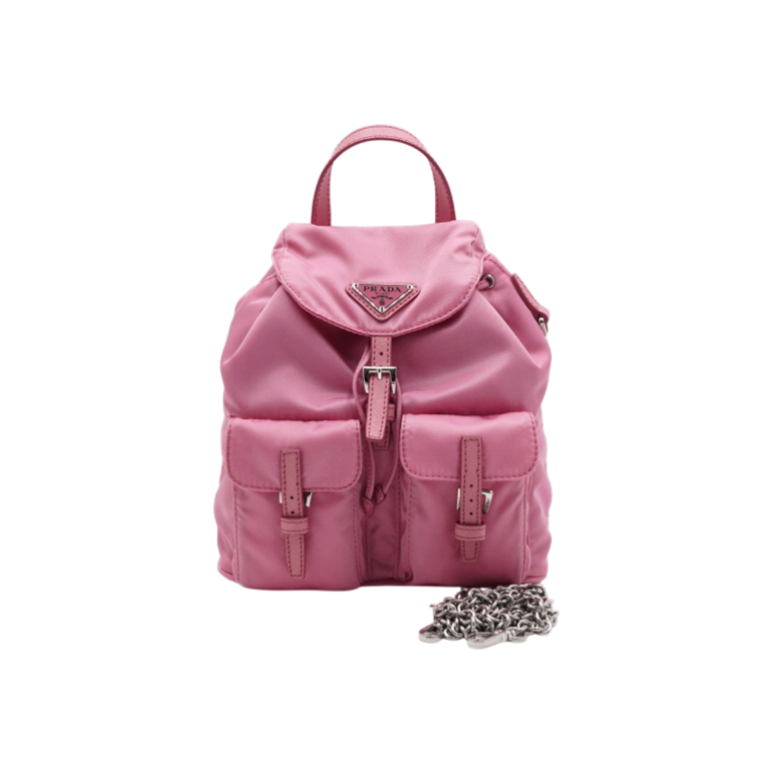 프라다 1BH029 핑크 테수토 나일론 미니 탑핸들 토트백 겸 은장체인 숄더백 겸 크로스백aa61032(Prada 1BH029 Pink Tessuto Nylon Mini Top Handle Tote Bag with Silver Chain Shoulder Strap)