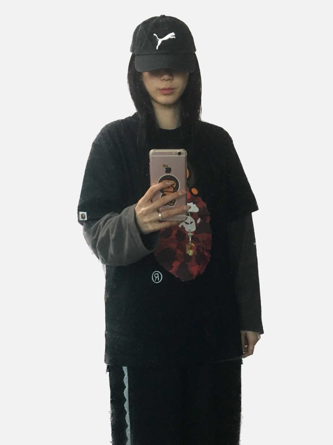 BAPE Color Camo Milo on Ape Head T-Shirt Black Red 착용 스타일