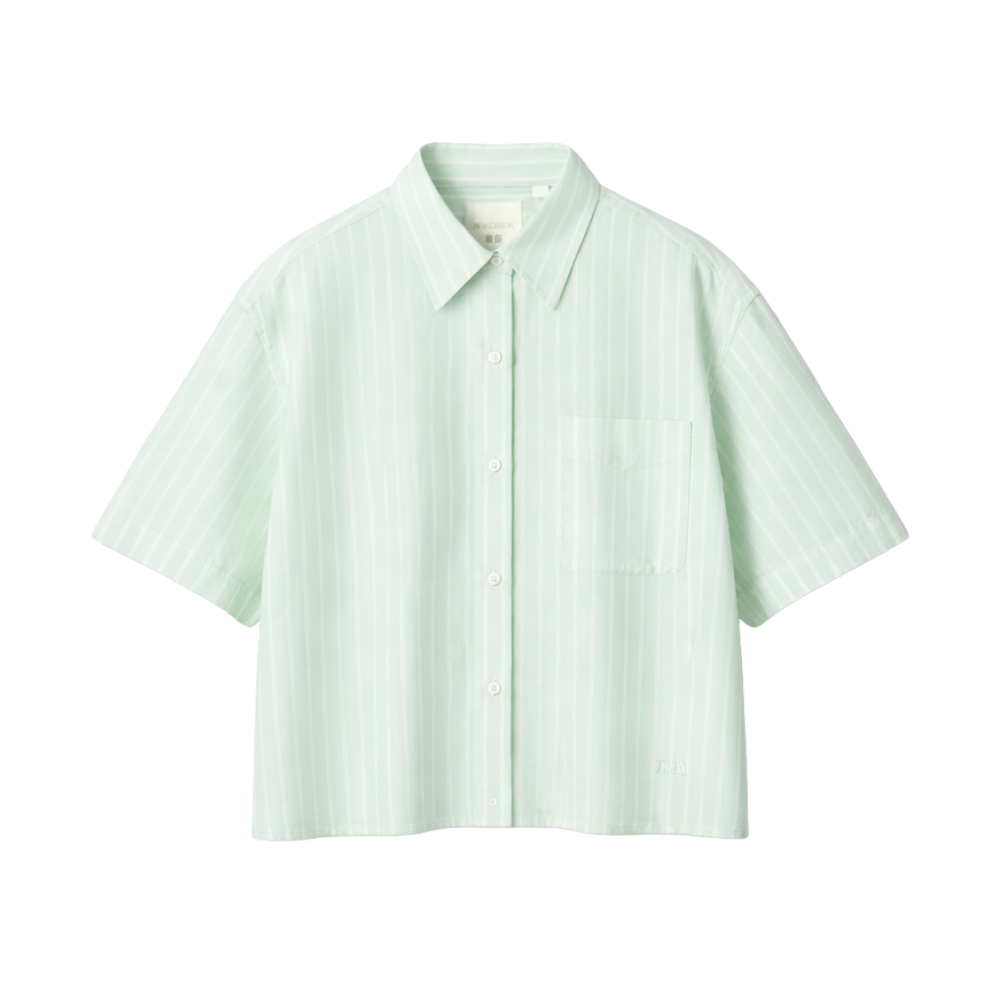 유니클로 x JW 앤더슨 옥스포드 박시 스트라이프 반팔 셔츠 그린(Uniqlo x JW Anderson Oxford Boxy Striped Short Sleeve Shirt Green) - 1