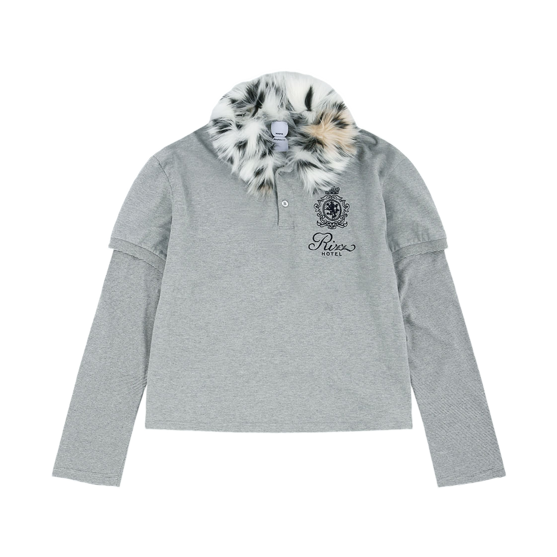 프로토콜 인덱스 퍼 칼라 레이어드 폴로 셔츠 멜란지 그레이(Protocol Index Fur Collar Layered Polo Shirts Melange Grey)