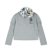 Protocol Index Fur Collar Layered Polo Shirts Melange Grey