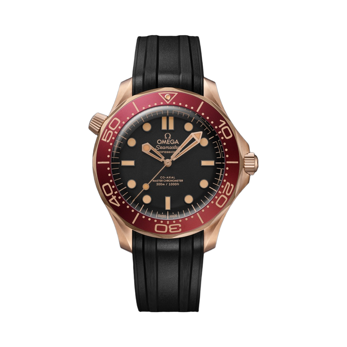 21092422001003 Omega Seamaster Professional Diver 300M Automatic Co Axial Master Chronometer 42mm Bronze Gold Rubber Strap Black (Transparent Caseback Ver.)