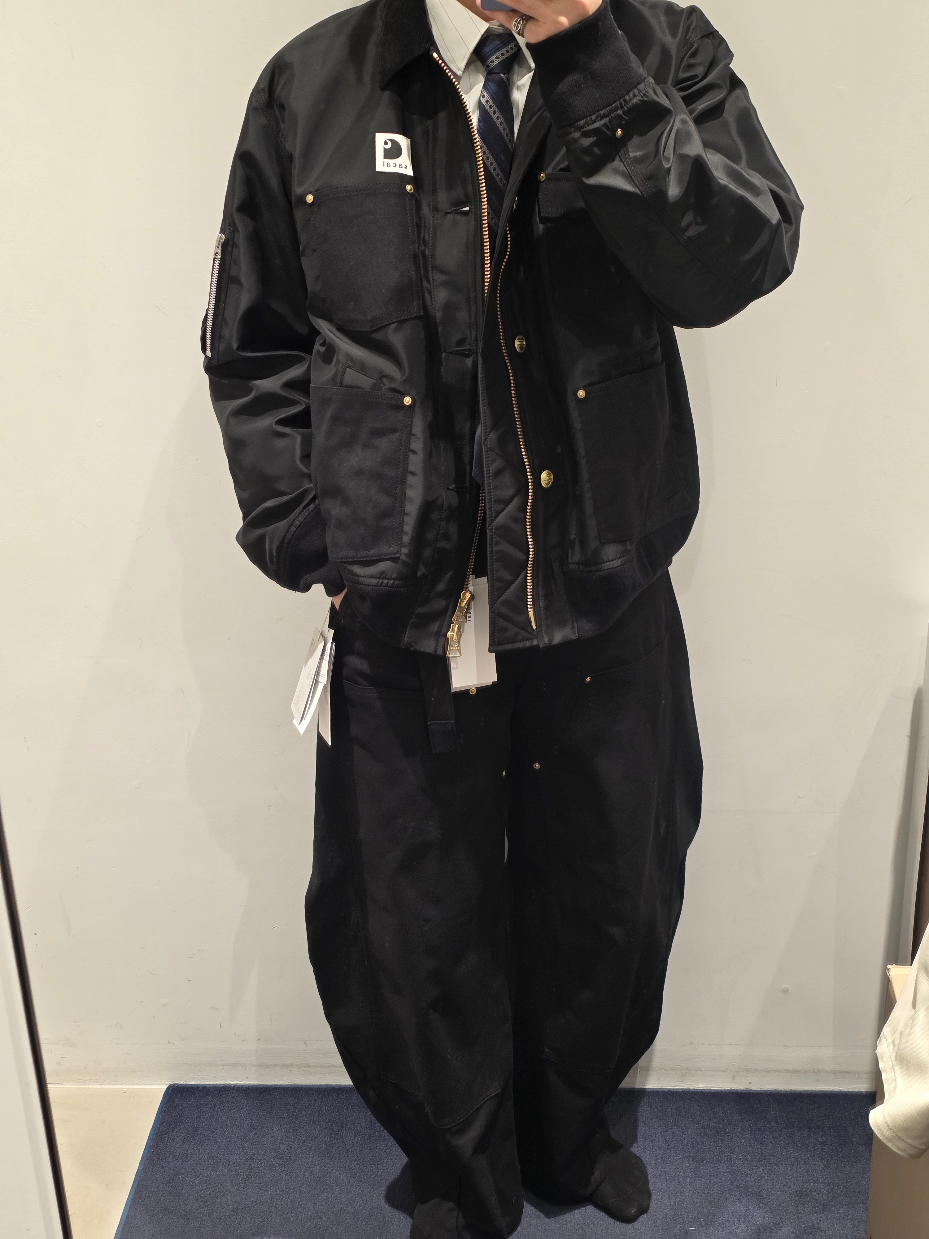 Sacai x Carhartt WIP Nylon Twill X Duck Blouson Sacai Black, Sacai x Carhartt WIP Duck Pants Sacai Black 착용 스타일 - 1