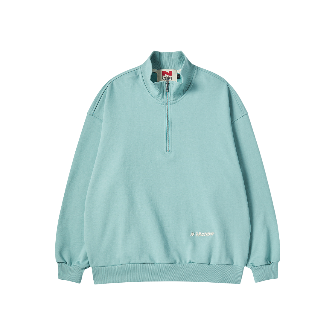 엔 아카이브 프리미엄 유니폼 하프 집 티셔츠 스톤 그린(N ARCHIVE Premium Uniform Half Zip T-Shirt Stone Green)