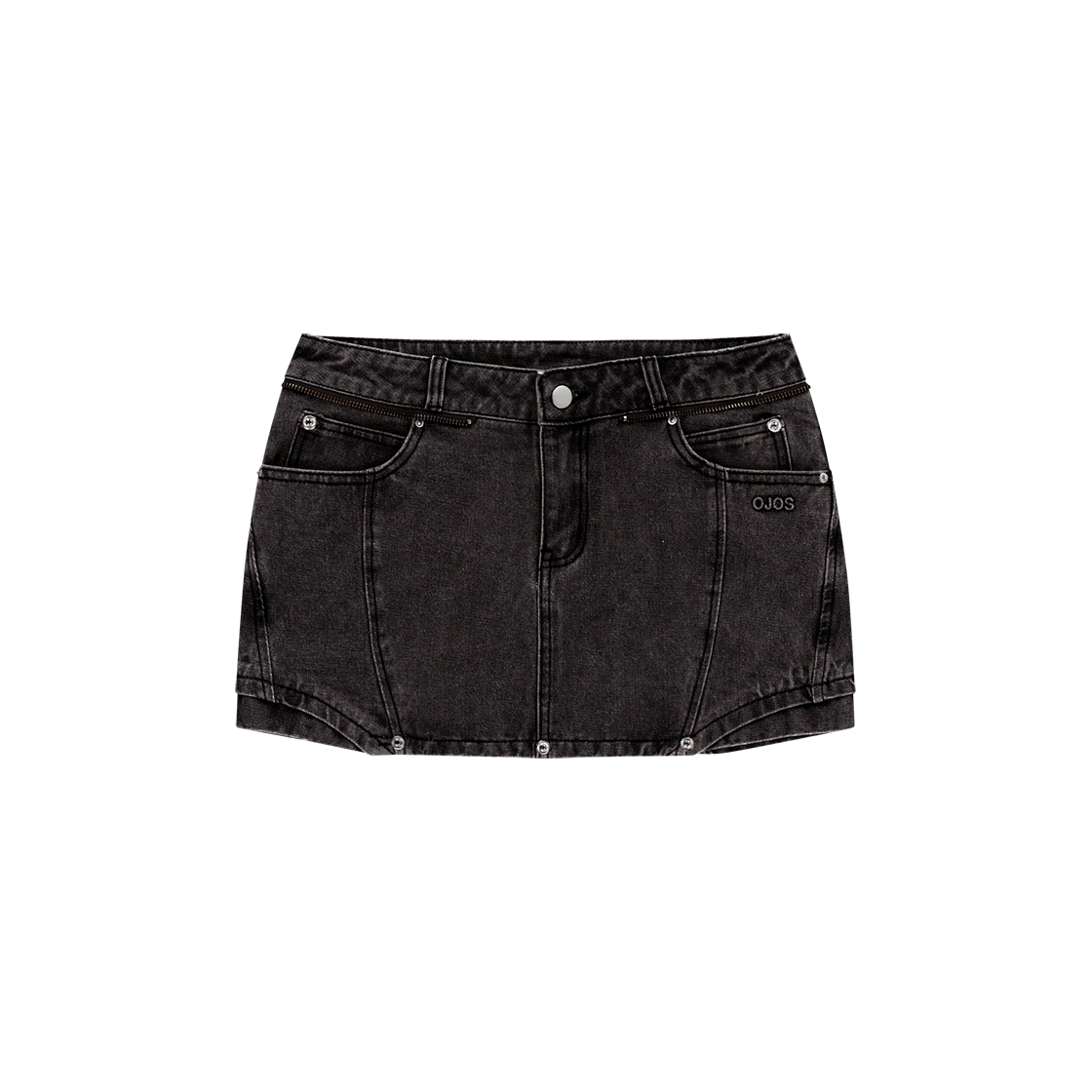 오호스 버튼 데님 미니 스커트 차콜(OJOS Button Denim Mini Skirt / Charcoal)
