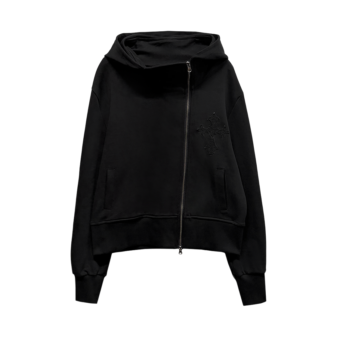 랜 아카이브 0118 크로스 자수 집업 후디 - 블랙(LAN ARCHIVE 0118 Cross Embroidery Zip-up Hoodie - Black)