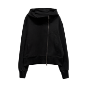 LAN ARCHIVE 0118 Cross Embroidery Zip-up Hoodie - Black