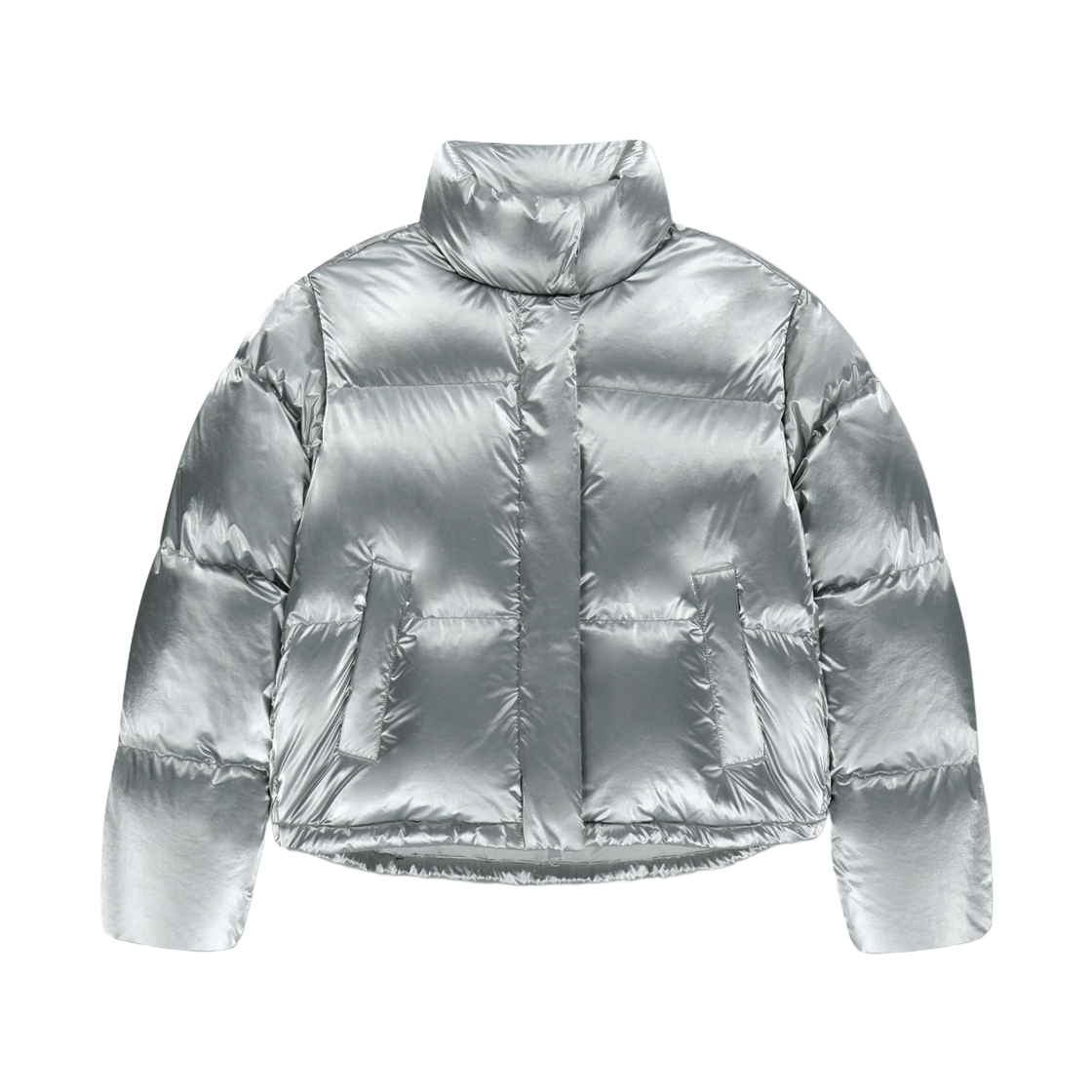 (W) 마리떼 프랑소와 저버 글로시 크롭 다운 자켓 실버((W) Marithe Francois Girbaud Glossy Crop Down Jacket Silver)