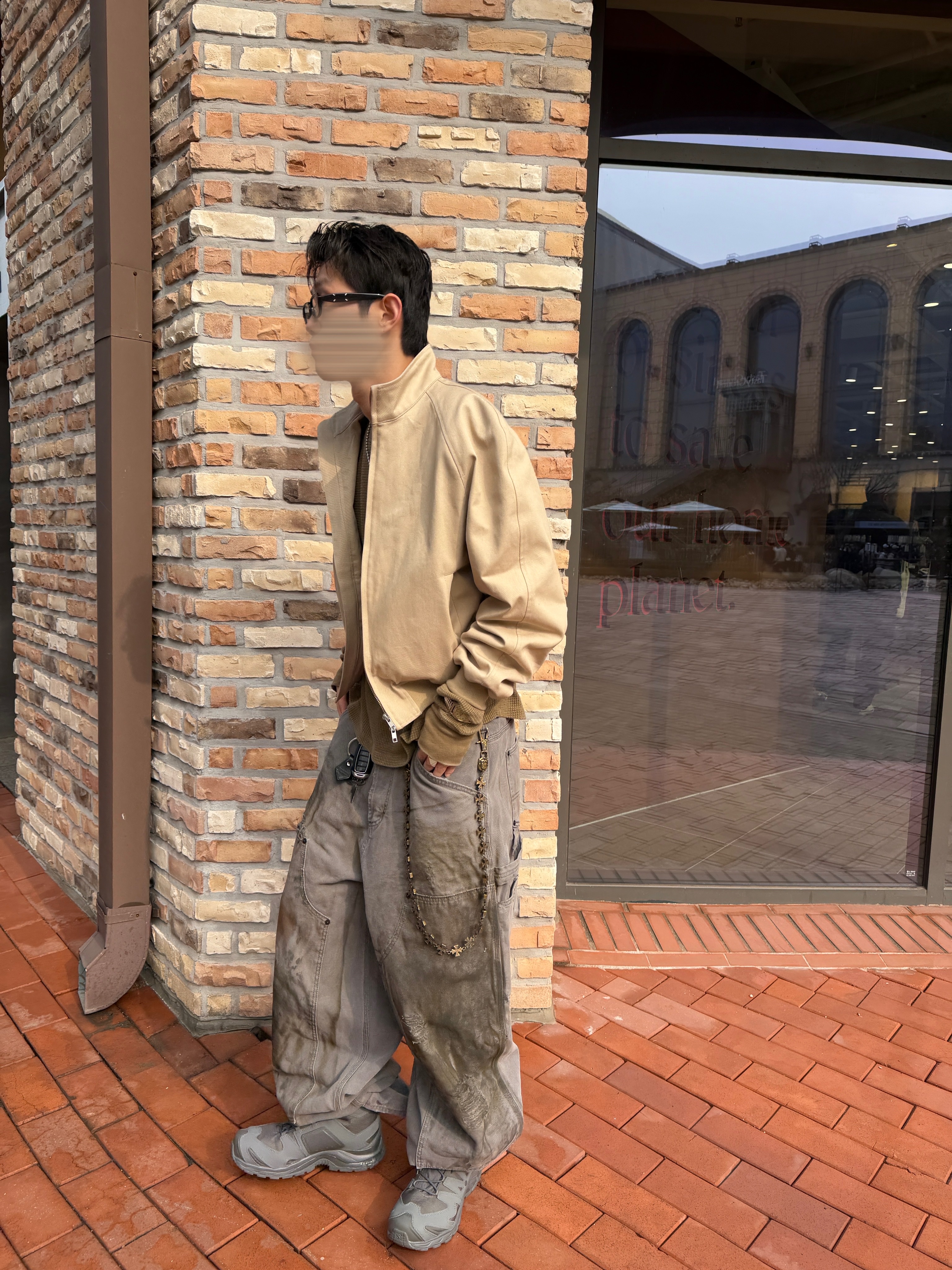 Undermycar Workers Distressed Dirty Painting Carpenter Gray - 25SS, Undermycar Cross Of Iron 23 Link Chain Antique Gold - 25SS 착용 스타일 - 4