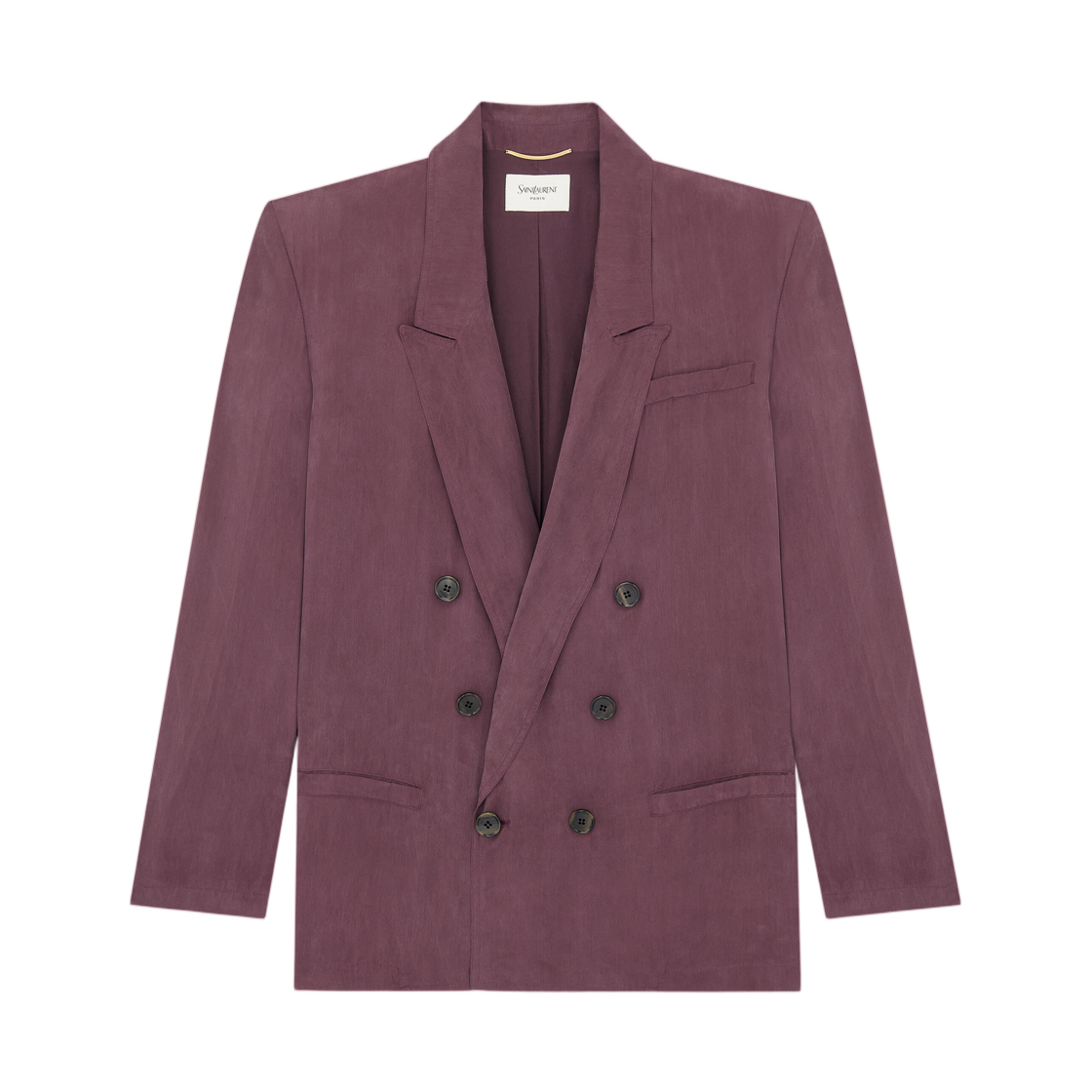 851026-Y6J78-5060 (W) Saint Laurent Double-Breasted Jacket in Silk Habotai Aubergine