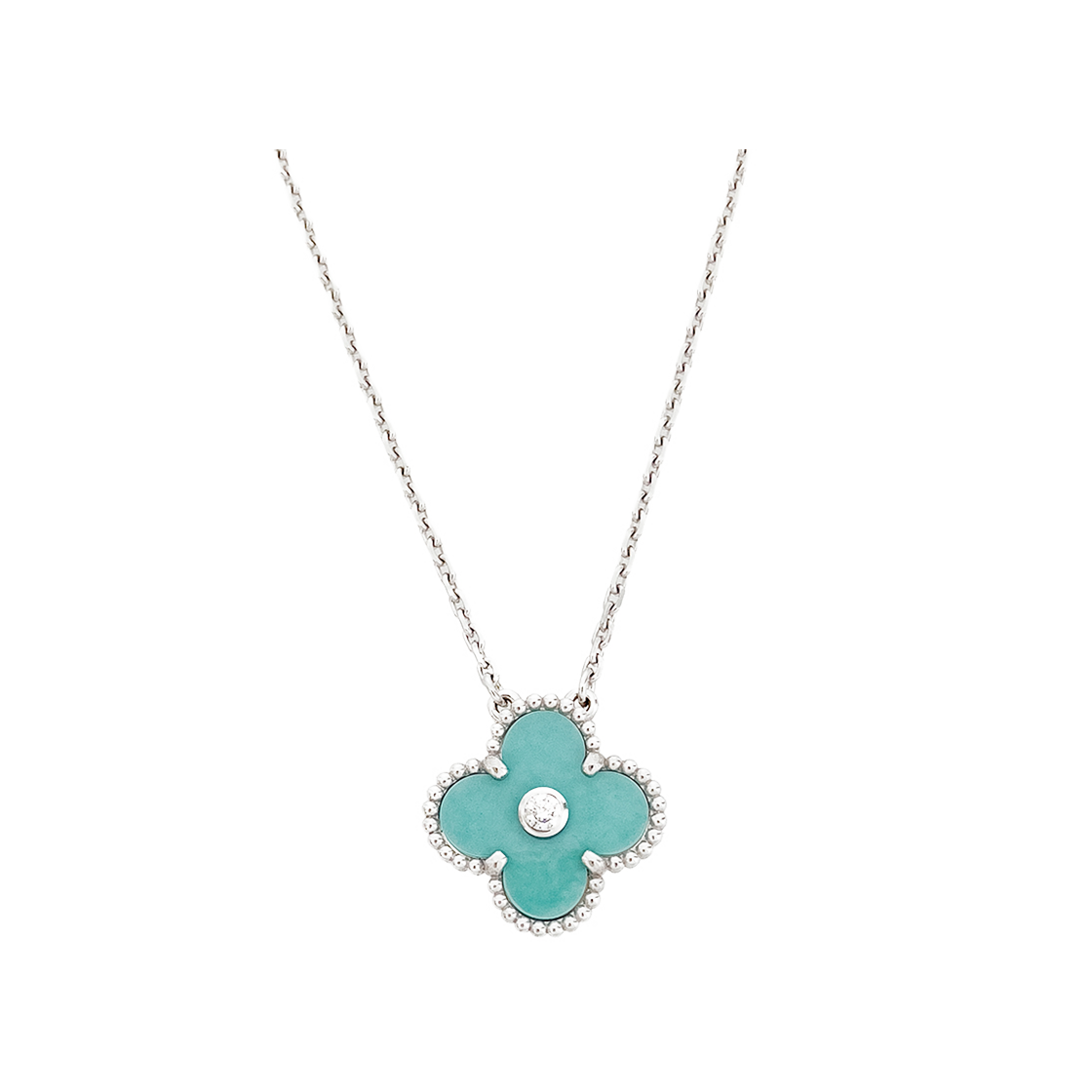 반클리프앤아펠 홀리데이 에디션 빈티지 알함브라 네크리스 18K 화이트골드 다이아몬드 포슬린 (6ET0427)(Van Cleef & Arpels Holiday Edition Vintage Alhambra Necklace in 18K White Gold with Diamond Porcelain) - 1