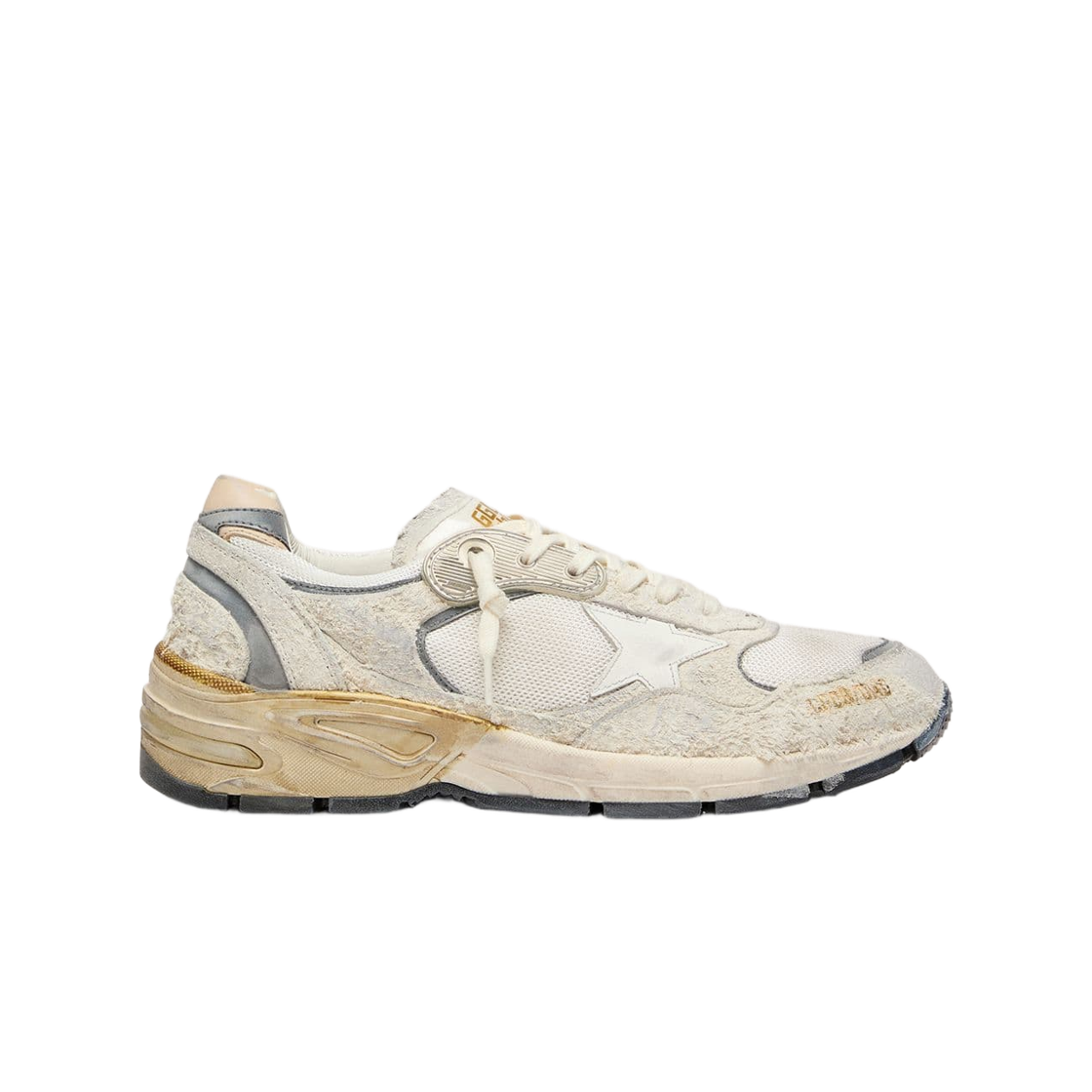 GWF00884-F002156-80185 (W) Golden Goose Dad-Star in Suede and Mesh with Leather Star and Leather Heel Tab White Beige