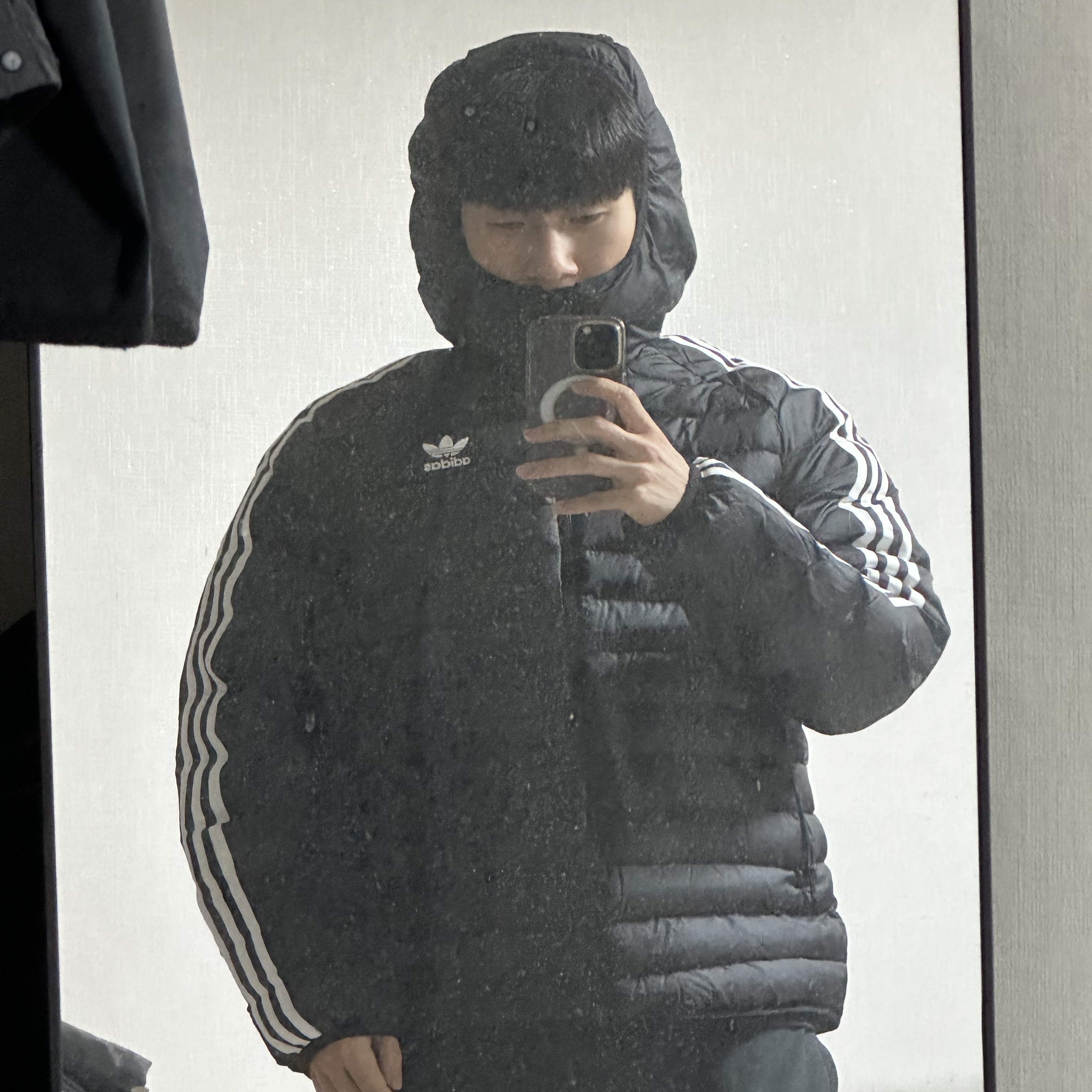 Adidas Originals Synthetic Hooded Jacket Black White - KR Sizing 착용 스타일