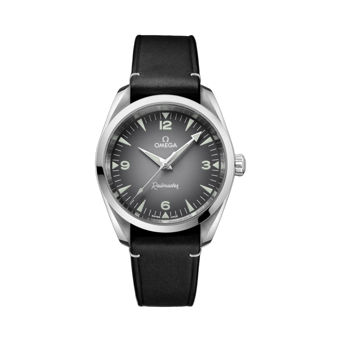 오메가 씨마스터 레일마스터 오토매틱 코 액시얼 마스터 크로노미터 38mm 스틸 레더 스트랩 그레이 (투명 케이스백 버전)(Omega Seamaster Railmaster Automatic Co Axial Master Chronometer 38mm Steel Leather Strap Grey (Transparent Caseback Ver.)) - 1