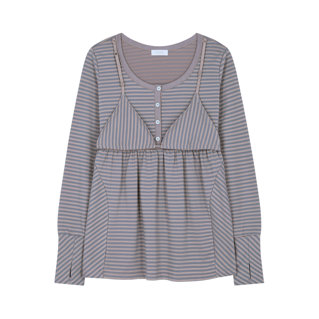 오호스 레이어드 브라 플레어 탑 베이지(OJOS Layered Bra Flare Top / Beige)