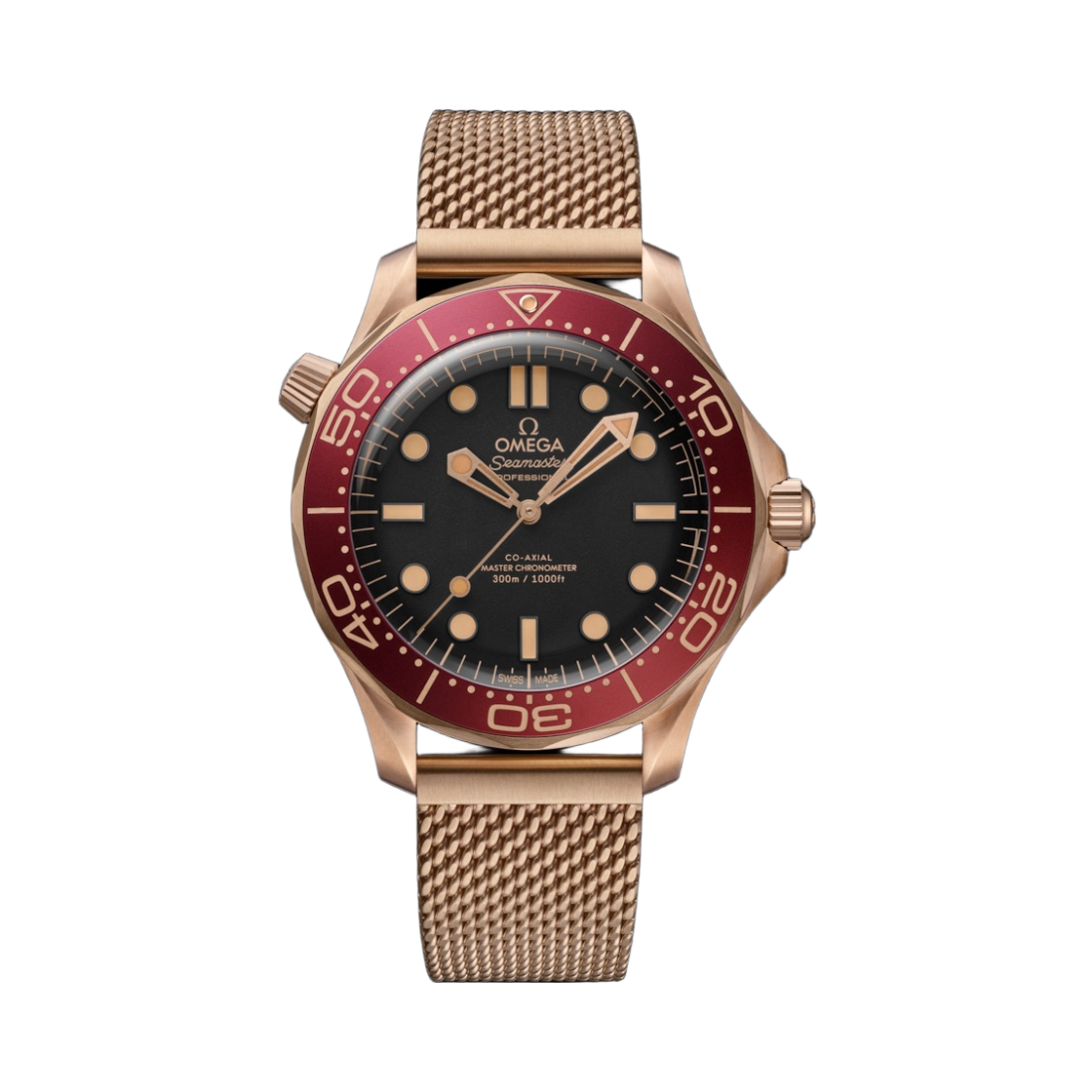 21090422001003 Omega Seamaster Professional Diver 300M Automatic Co Axial Master Chronometer 42mm Bronze Gold Burgundy Black (Transparent Caseback Ver.)