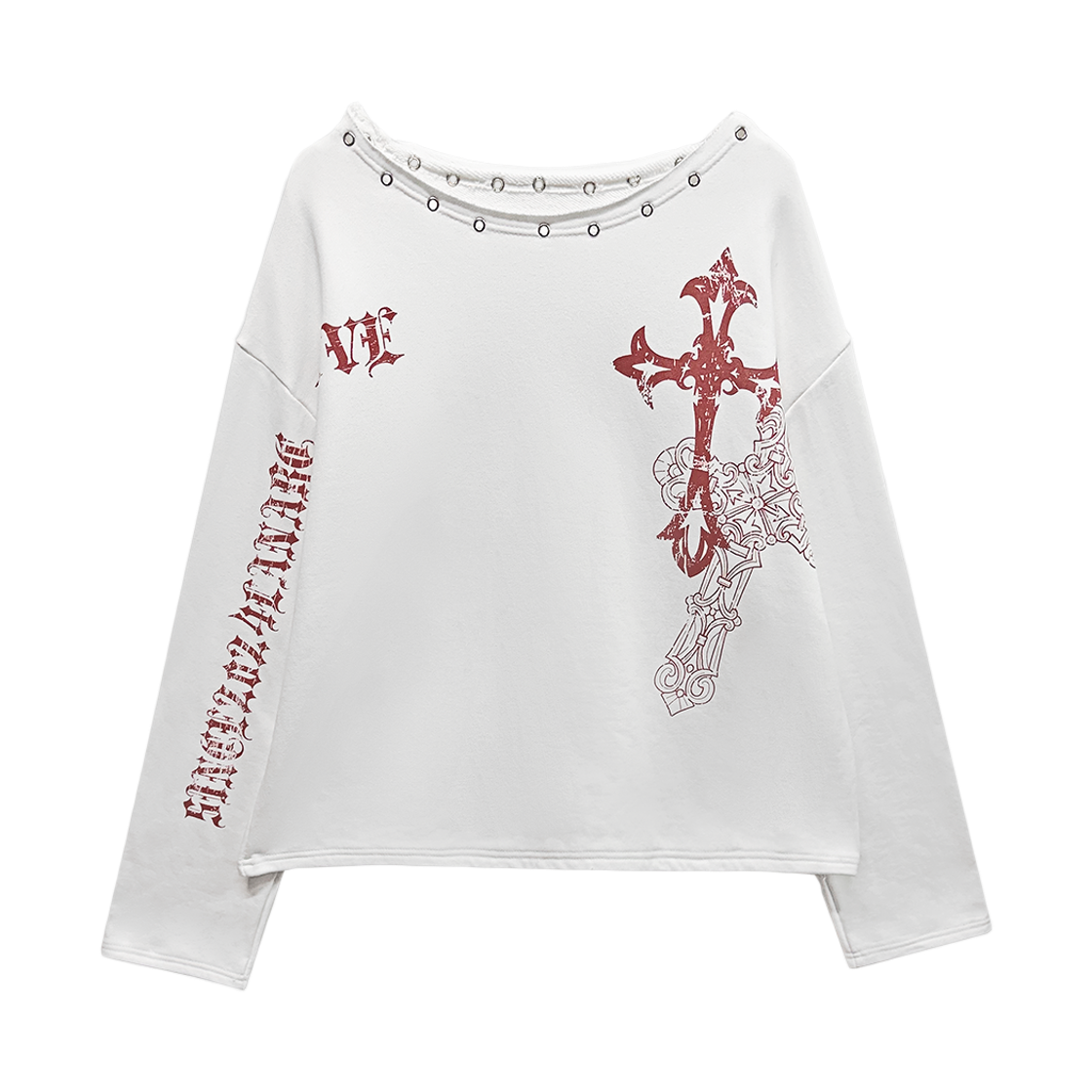 랜 아카이브 0109 크로스 아일렛 넥 롱슬리브 - 화이트(LAN ARCHIVE 0109 Cross Eyelet Neck Long Sleeve - White)