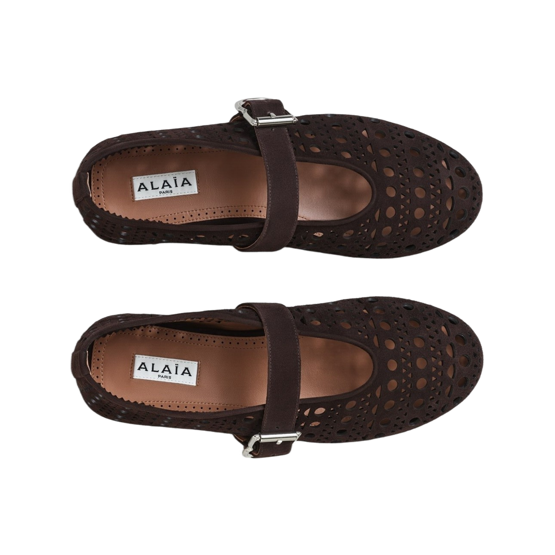 (W) 알라이아 비엔 램스킨 발레 플랫 브라운((W) Alaia Ballet Flats in Vienne Lamskin Brown) - 2