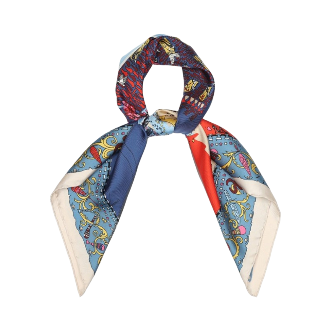 (W) 페라가모 팔라쪼 프린트 실크 스카프 마린 블루 블루에뜨((W) Ferragamo Palazzo Print Silk Scarf Marine blue Bluette) - 1
