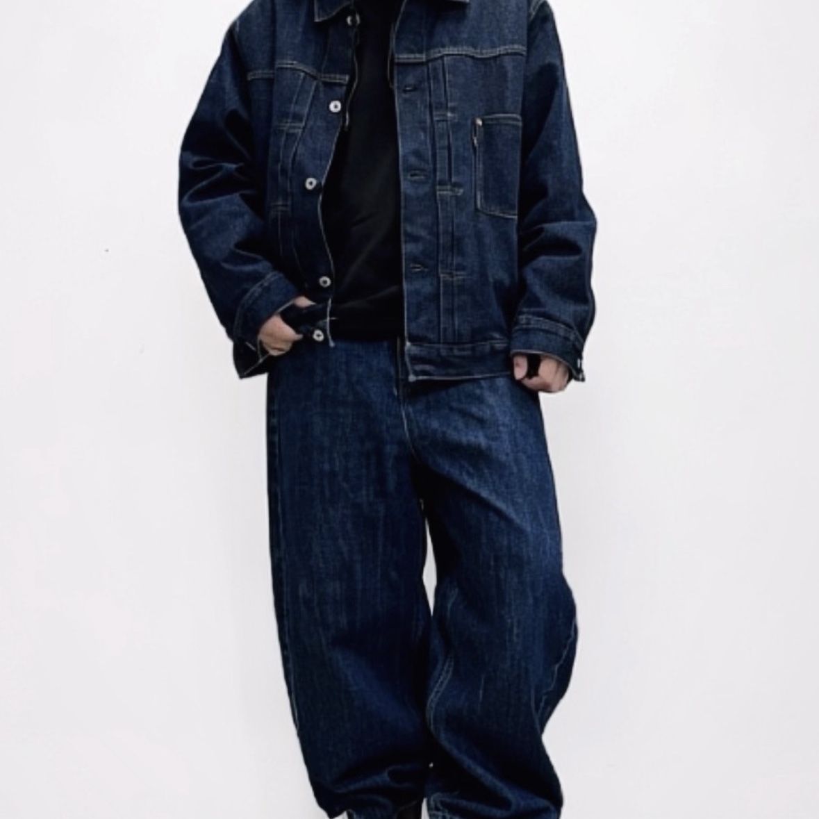 Levi's Type I Jacket Dark Indigo, PLAC Egypt Denim Curved Wide Denim Pants P53 Mid Blue 착용 스타일