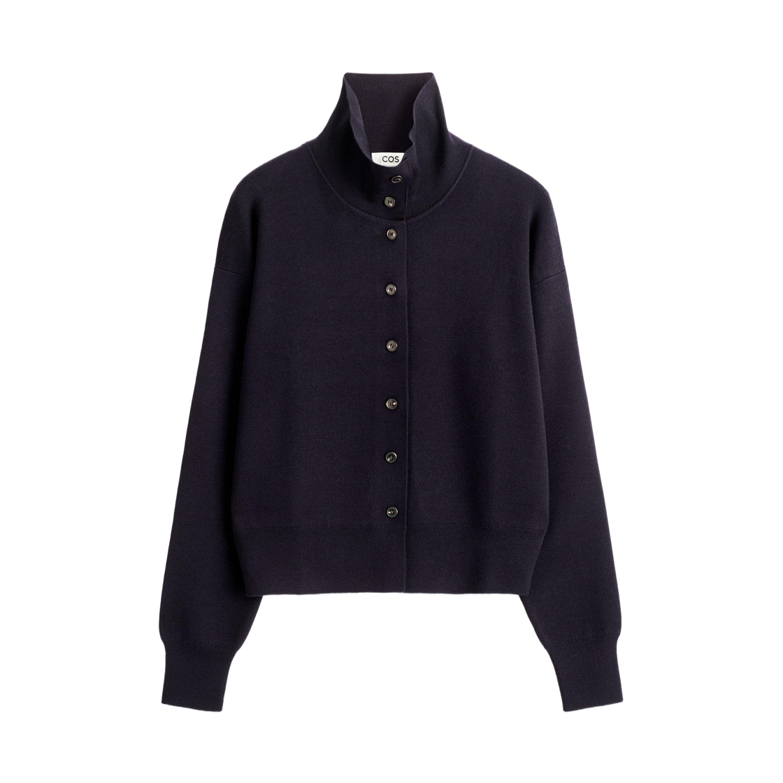 (W) 코스 메리노 울 퍼널넥 가디건 네이비((W) COS Merino Wool Funnel Neck Cardigan Navy)