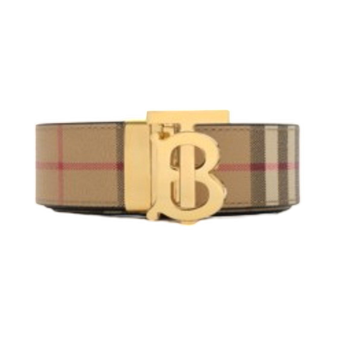 81222981 Burberry Reversible Check TB Belt Archive Beige Gold