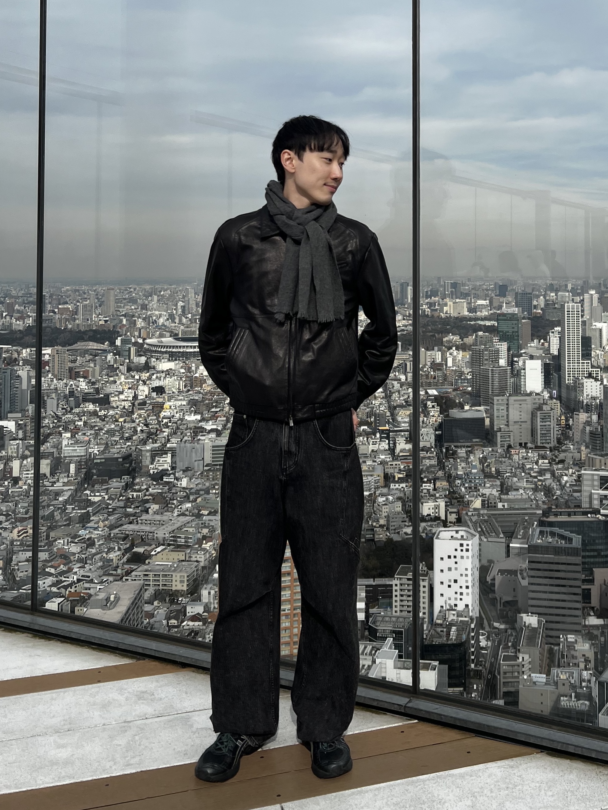noun Side Line Cargo Denim Pants Black 착용 스타일 - 1