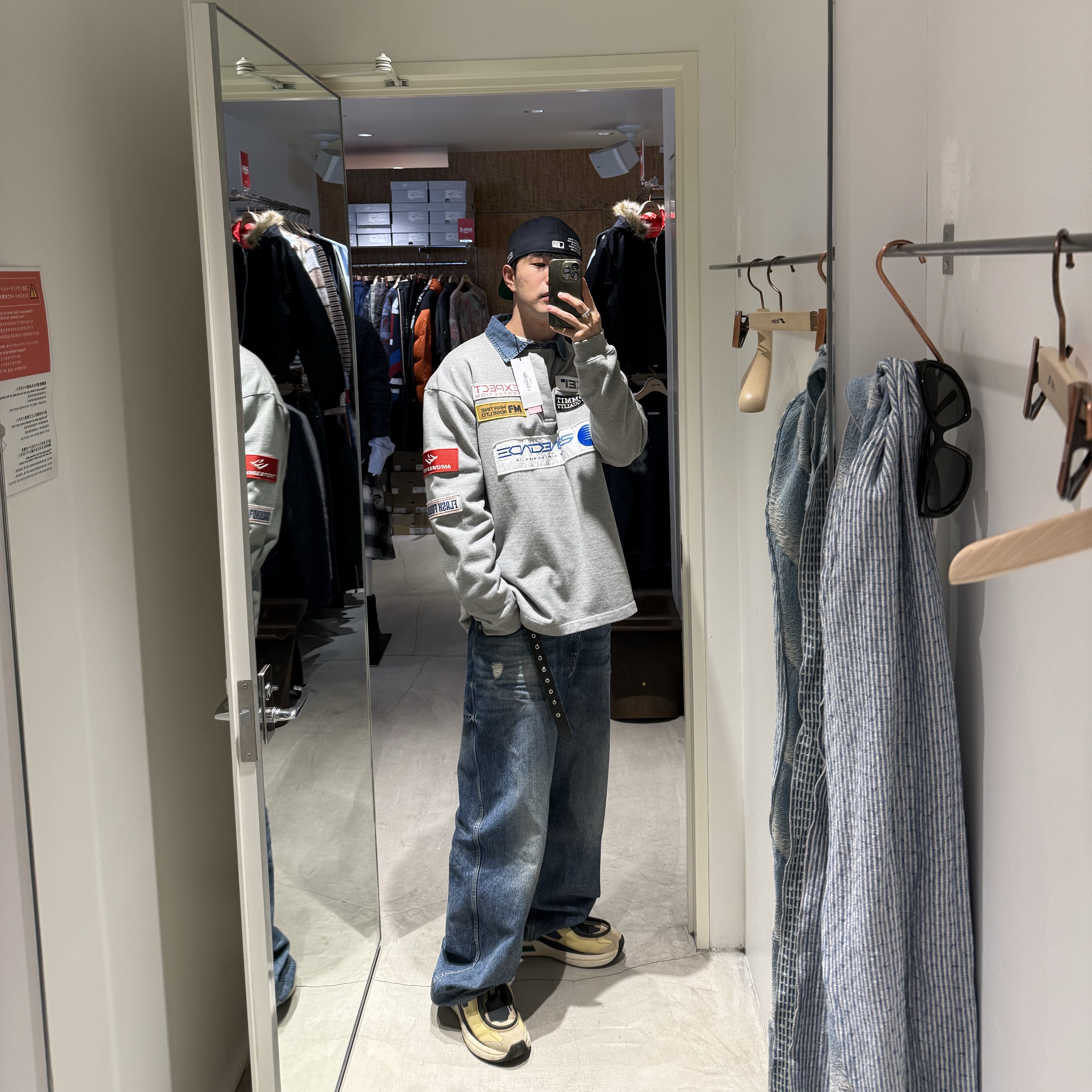 SKYLRK Zip Hoodie Super Blue, Nonnod Double pocket Japanese Denim Mid Blue 착용 스타일 - 2