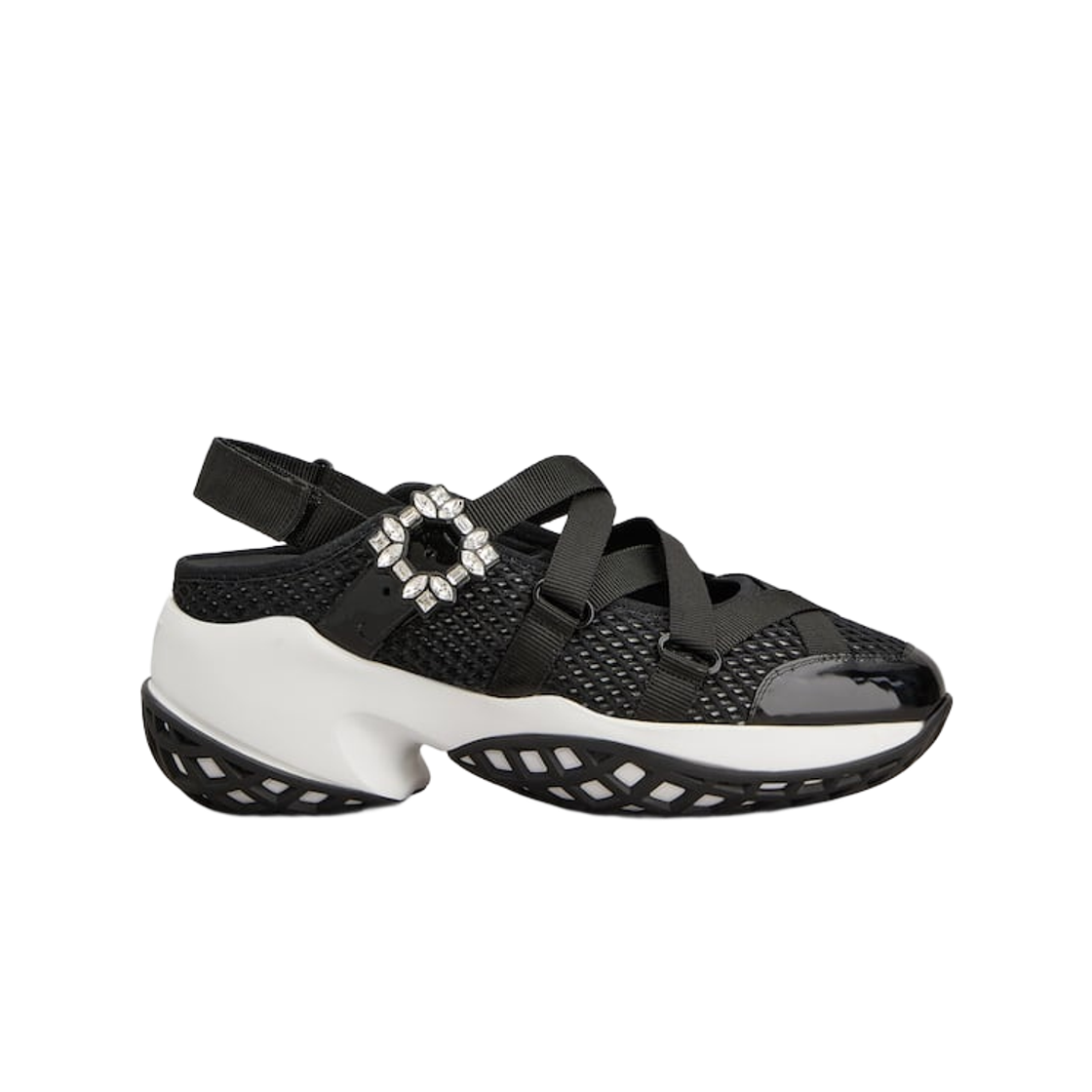 (W) 로저 비비에 비브 런 발레리나 블랙((W) Roger Vivier Viv Run Ballerinas Black)