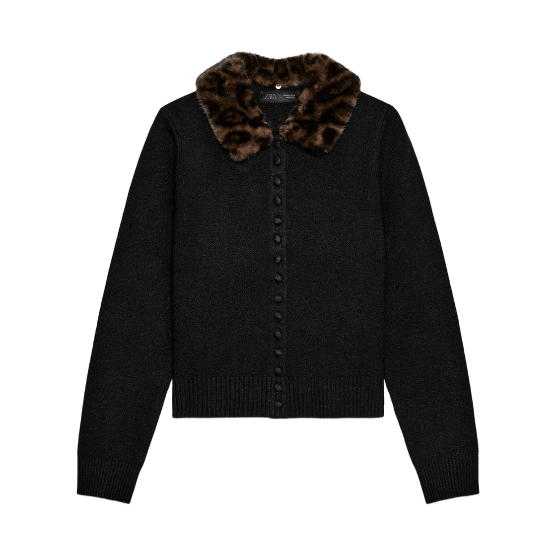 (W) 자라 포우 퍼 칼라 니트 자켓 블랙((W) Zara Faux Fur Collar Knit Jacket Black)
