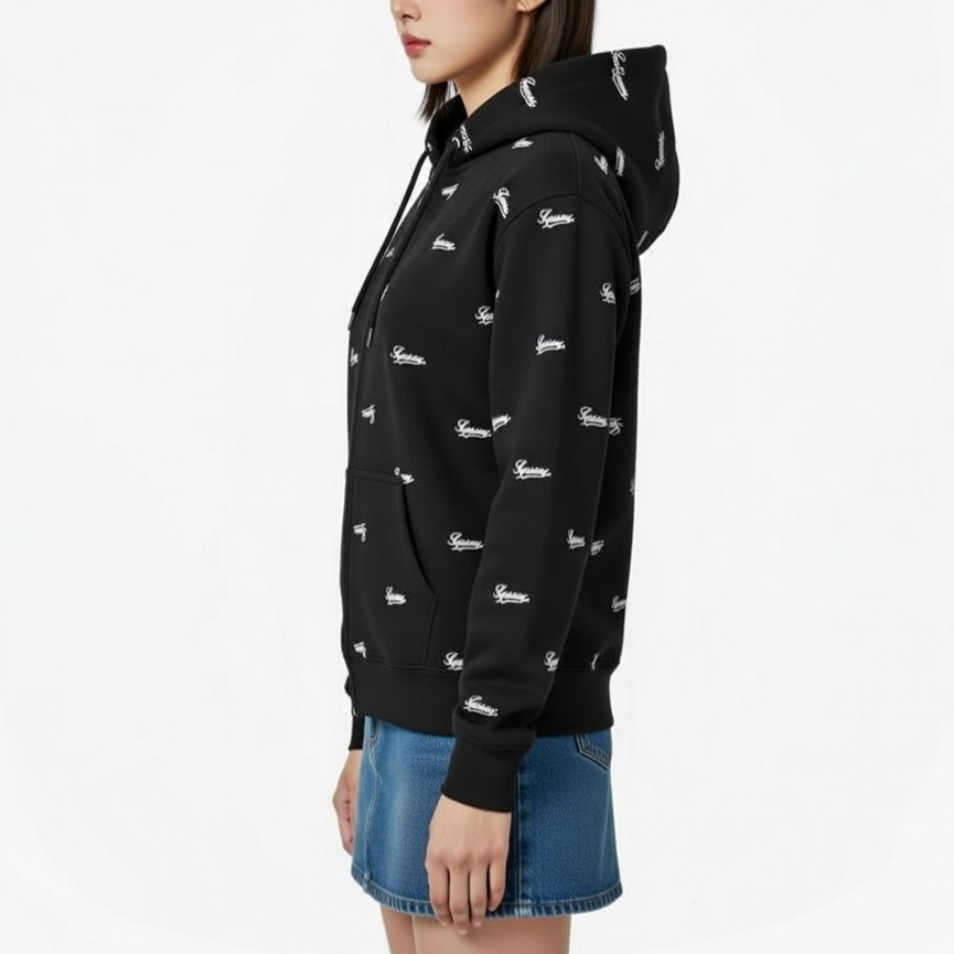 Supreme Repeat Script Zip Up Hooded Sweatshirt Black - 25FW, Supreme Repeat Script Zip Up Hooded Sweatshirt Red - 25FW 착용 스타일 - 1