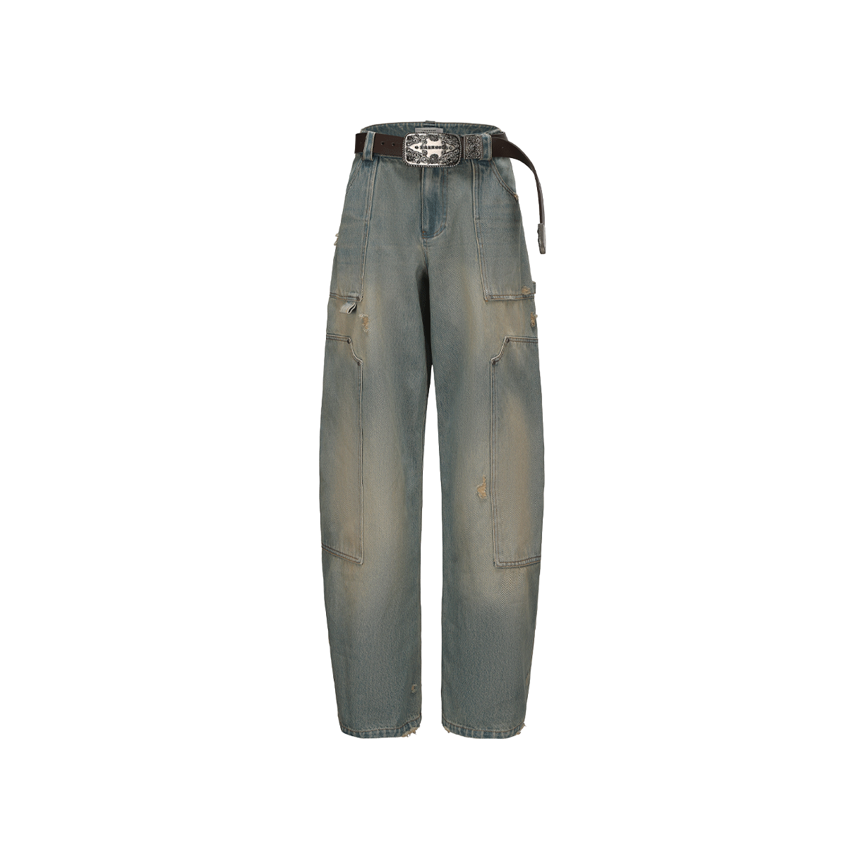 마크공 우먼 블루 럼버잭 진 블루 - 26SS(Markgong Women Blue Lumberjack Jeans Blue - 26SS)