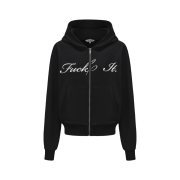 Markgong Women Fuck It Zip Hoodie Black - 26SS