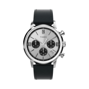 Timex Marlin Chronograph Tachymeter 40mm Leather Strap Watch Black Silver Tone