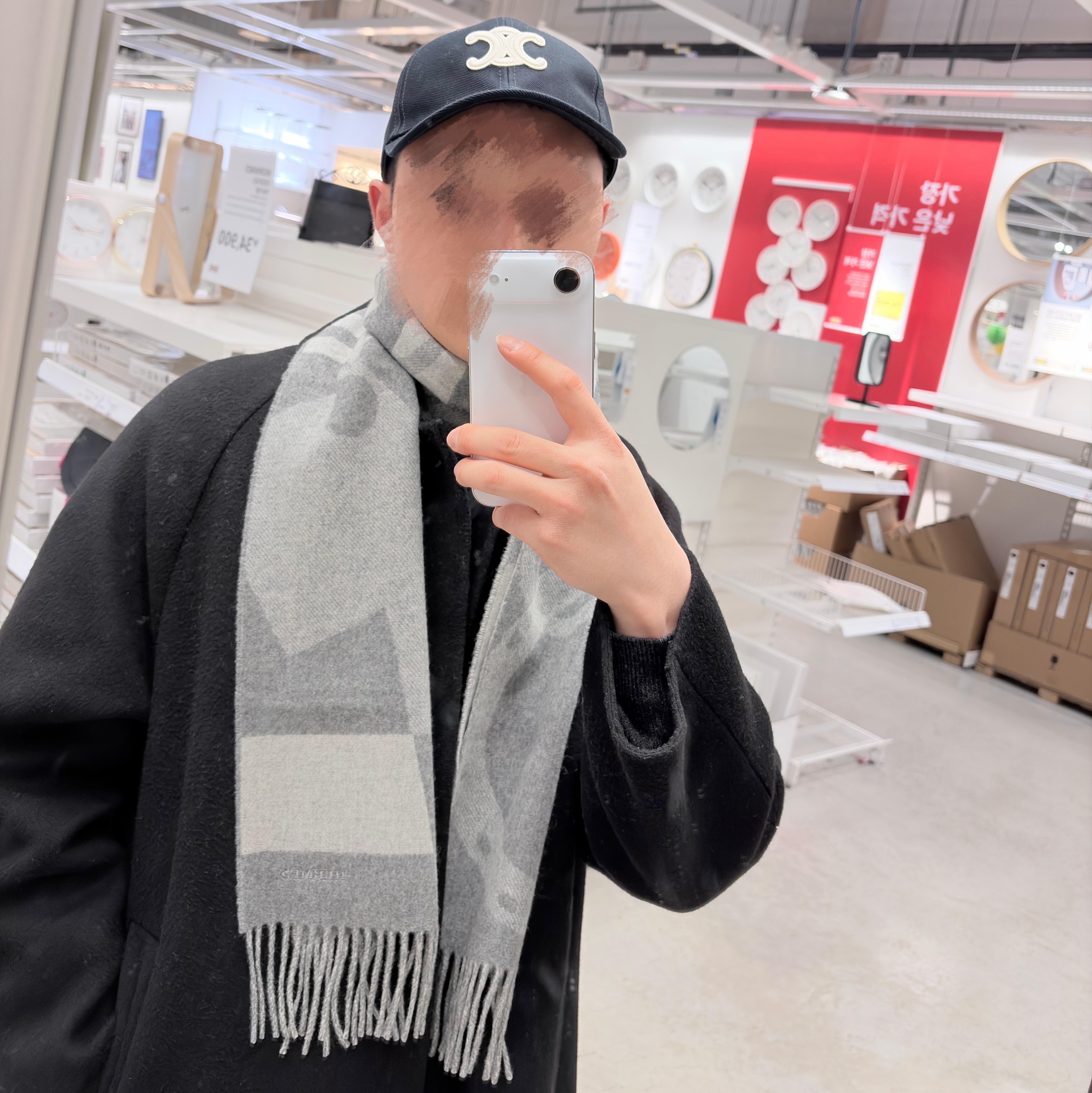 Hermes Ready Steady Go Muffler Cashmere & Gris Elephant Gris Clair Chine 착용 스타일 - 1