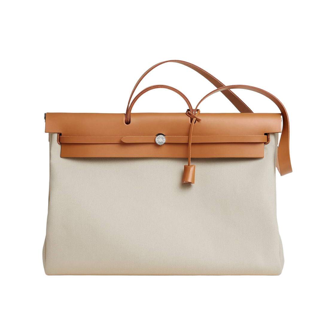 H077787CKAO Hermes Herbag Zip Cabine Bag Military Canvas & Palladium Beton Naturel Sable