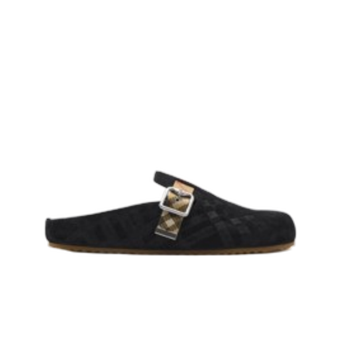 81133941 Burberry Check Suede Urchin Clogs Black