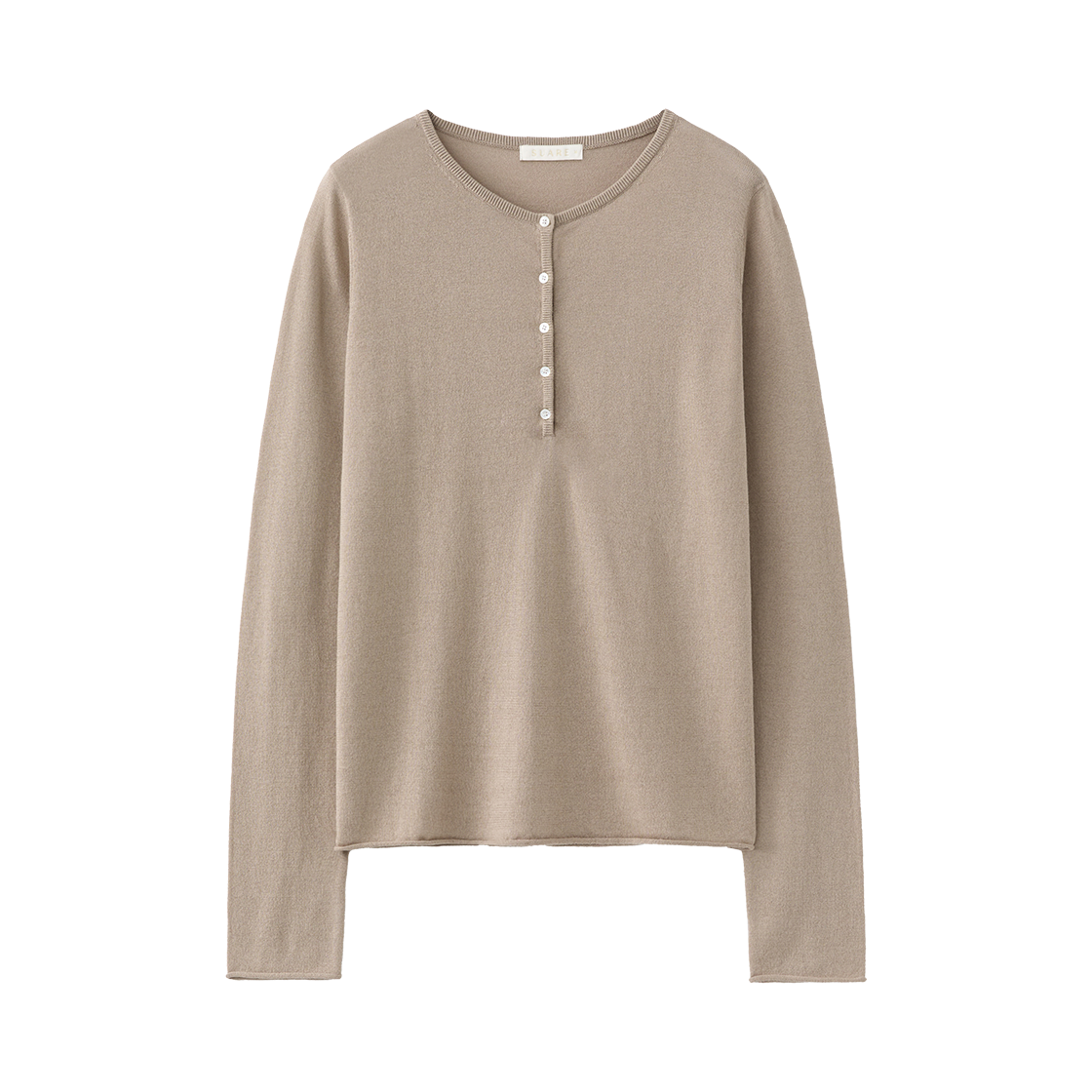 (W) 수아레 우먼 코튼 모달 헨리넥 슬리브 니트 베이지((W) Suare Woman Cotton Modal Henley Neck Sleeve Knit Beige) - 1