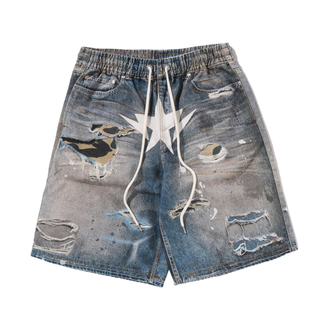 베이프 스타 페이크 프린트 릴렉스드 핏 쇼츠 라이트 인디고(BAPE Sta Fake Print Relaxed Fit Shorts Light Indigo) - 1