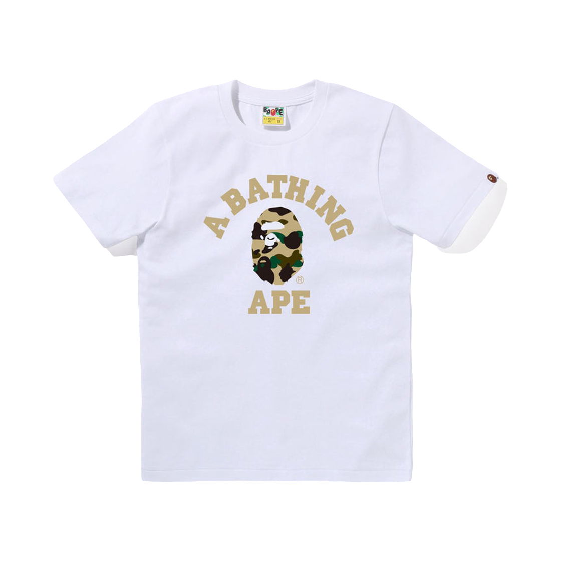 (W) 베이프 퍼스트 카모 컬리지 티셔츠 화이트 옐로우((W) BAPE 1st Camo College T-Shirt White Yellow)