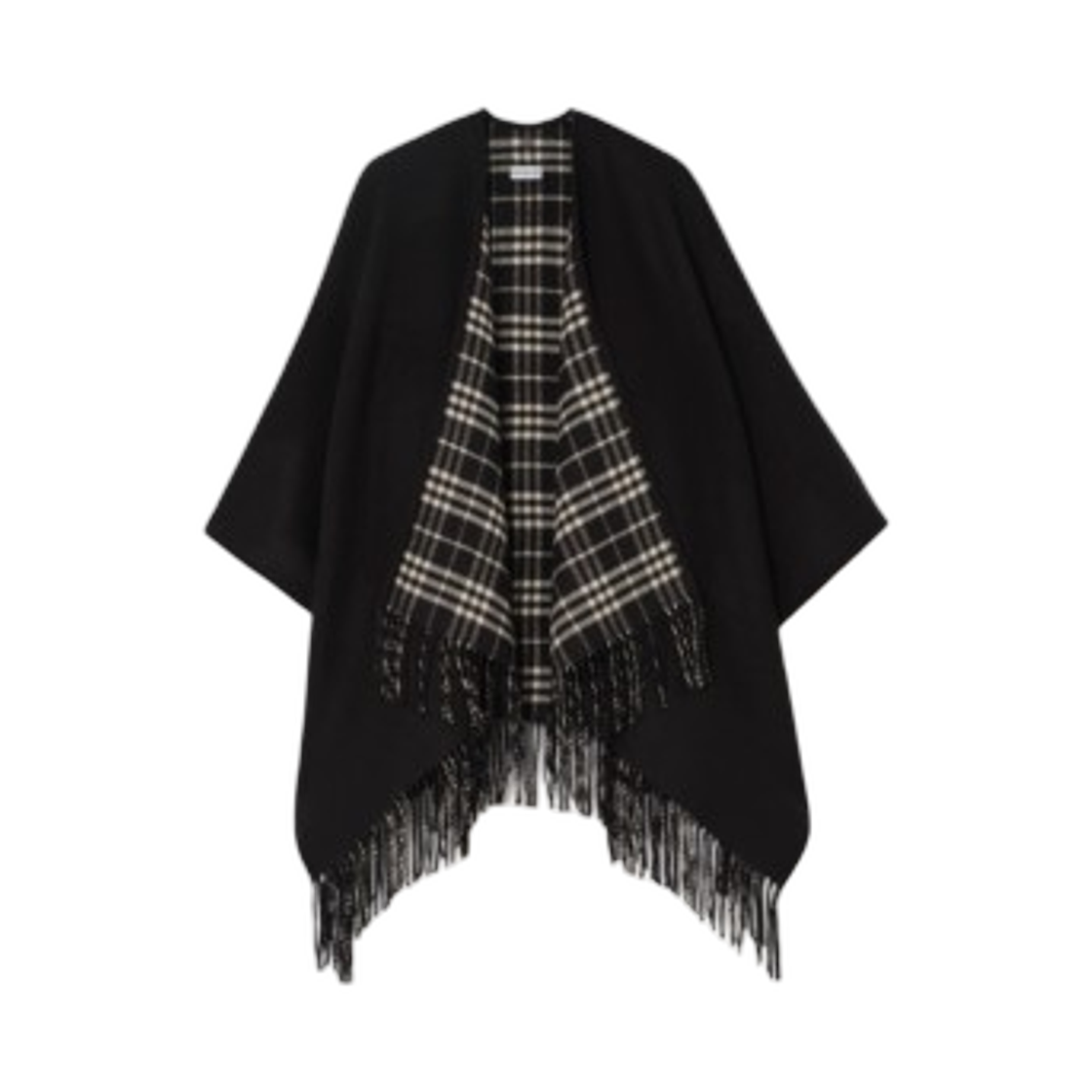 81228031 (W) Burberry Reversible Check Wool Cape Black Calico Beige