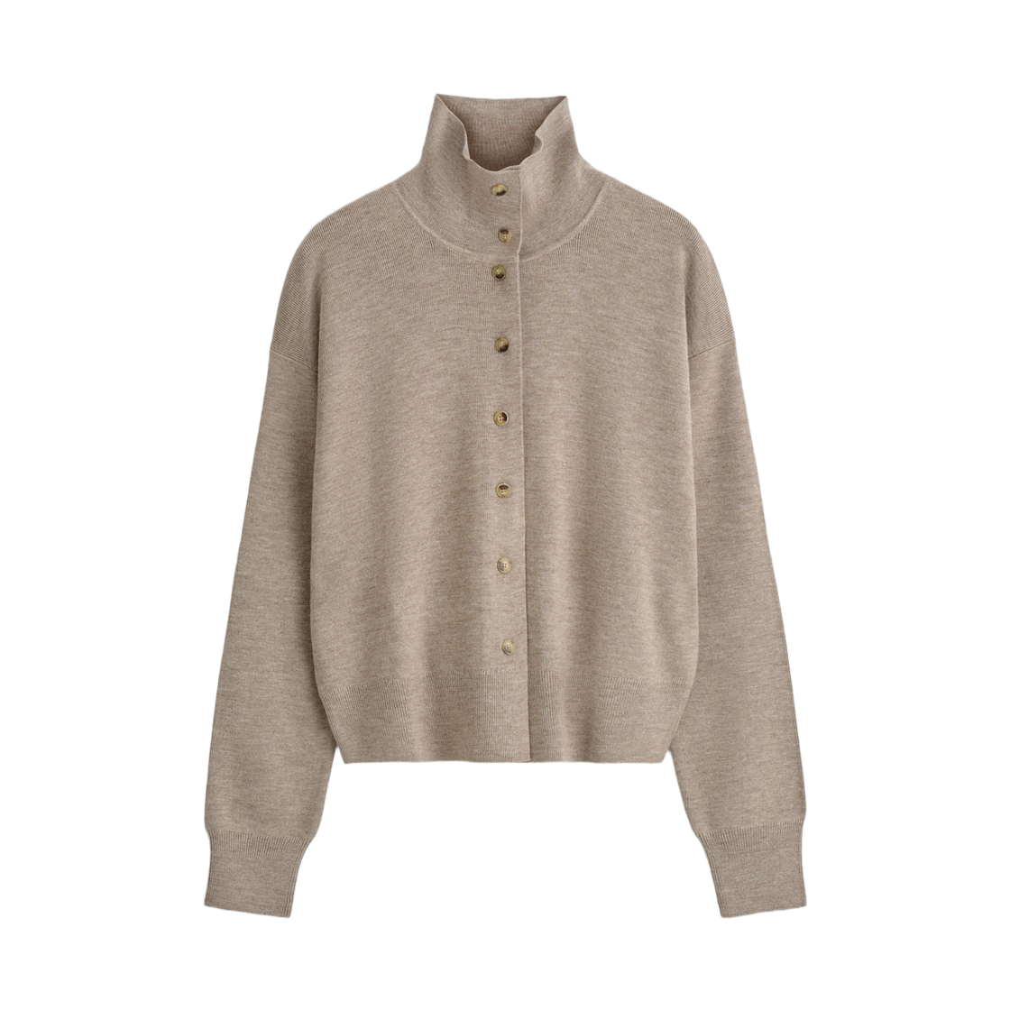 1319334002 (W) COS Merino Wool Funnel Neck Cardigan Beige Melange